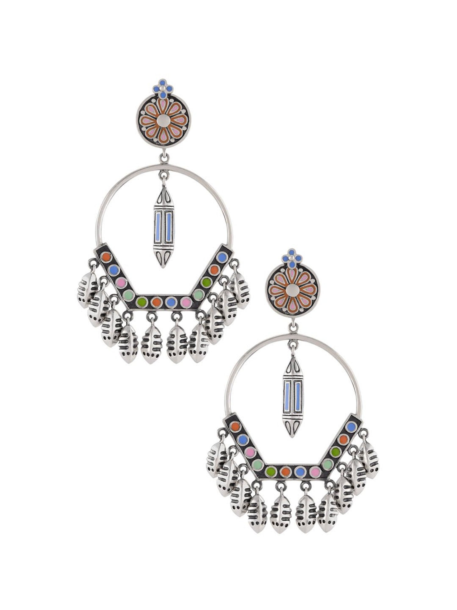 Buy Tribe Amrapali Multi-Color Coin Flower Chandrika Chain Earrings online