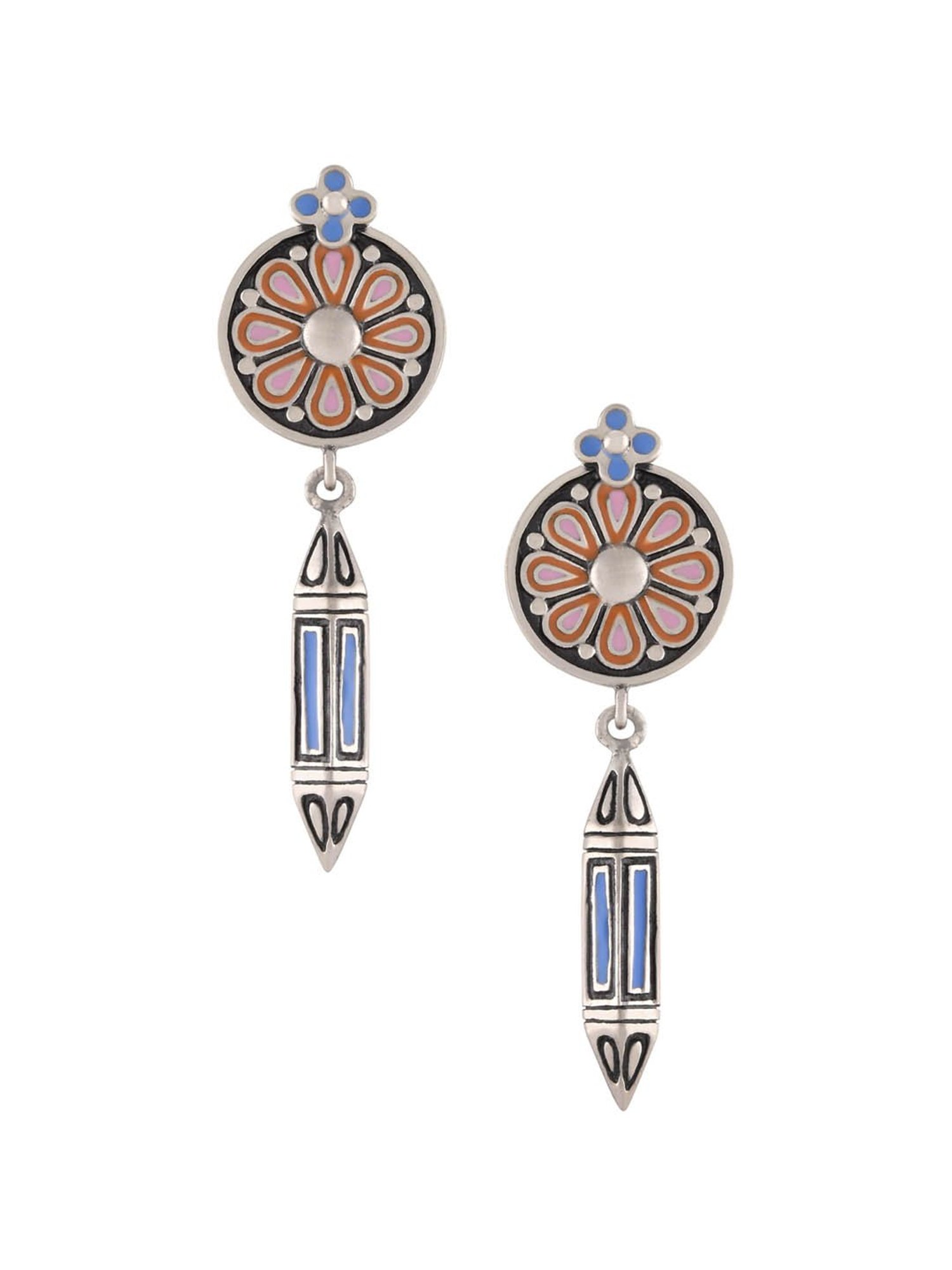 Vintage Tribe Amrapali Chandrika Pink Enamel Flower & Spike Stud Earrings,  | Good's Vintage | Philadelphia, PA