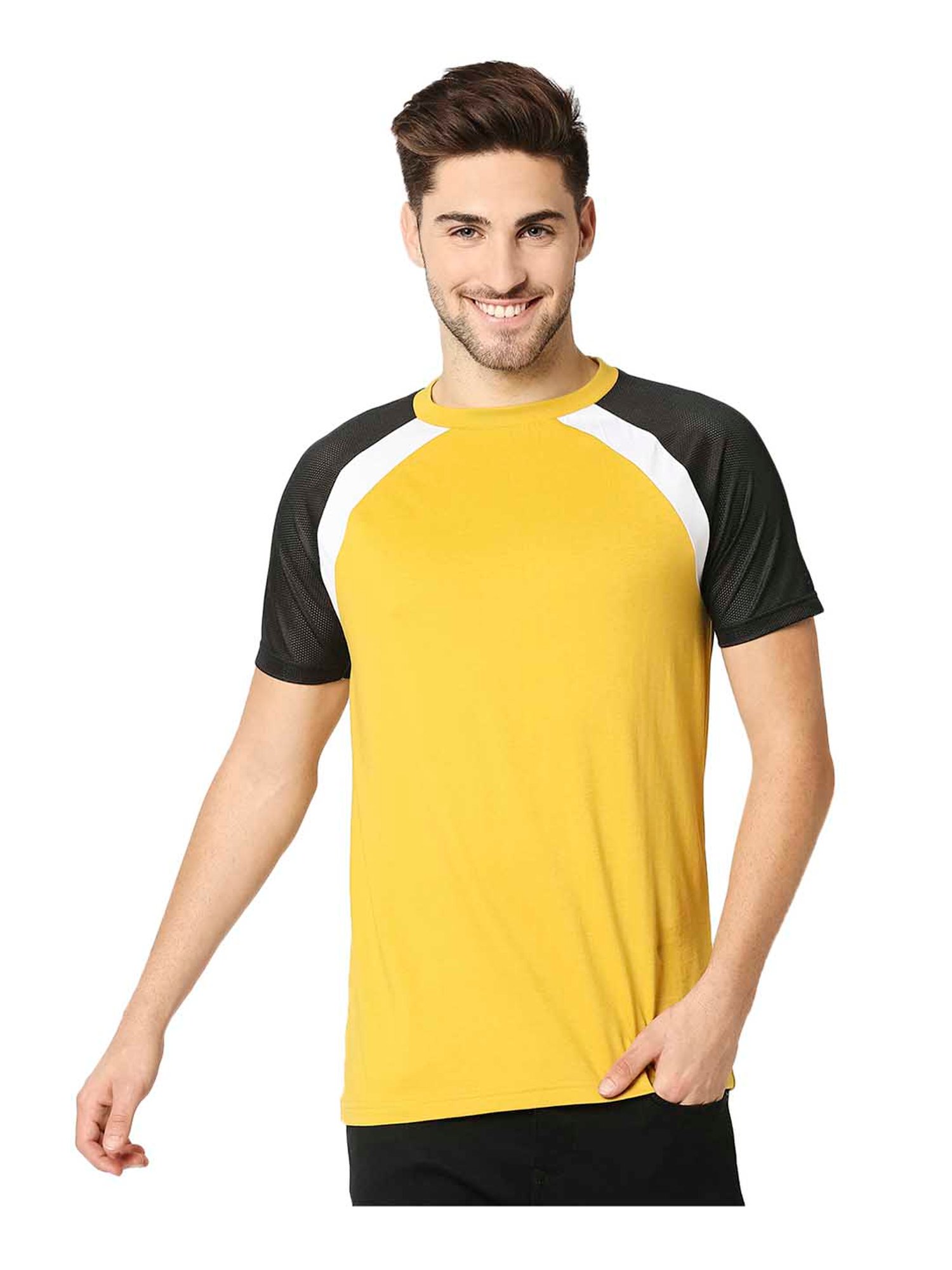 black and yellow raglan shirt