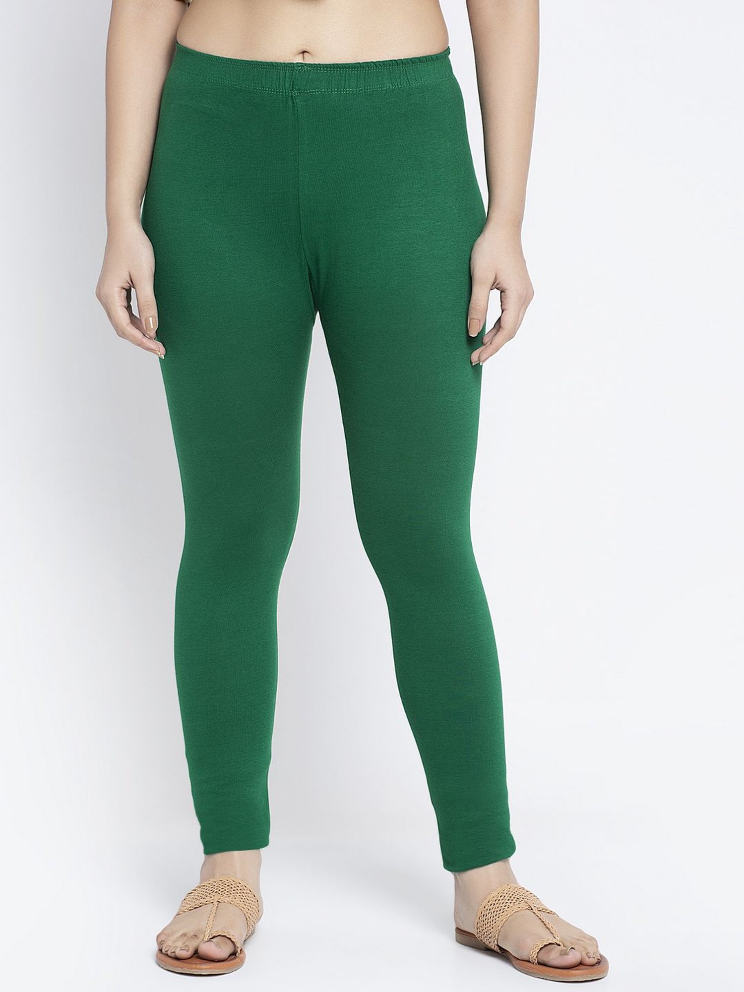 No Fade Dark Green Plain Stretchable Skin Friendly Breathable Full Length  Cotton Leggings For Ladies at Best Price in Tirupur | Divas Designer