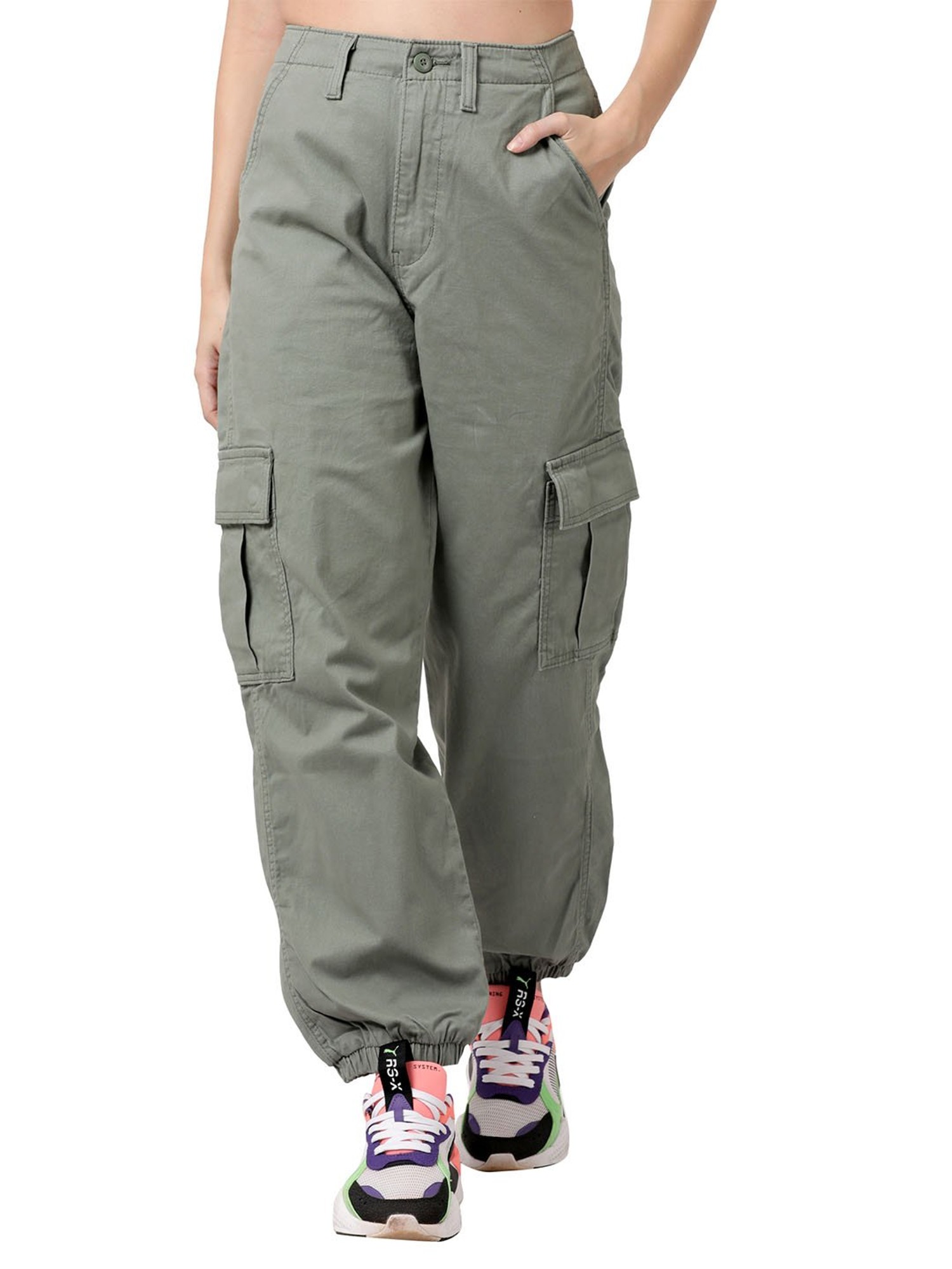 Dark Grey Flared Belted Cargo Trousers  Womens Jeans  Select Fashion