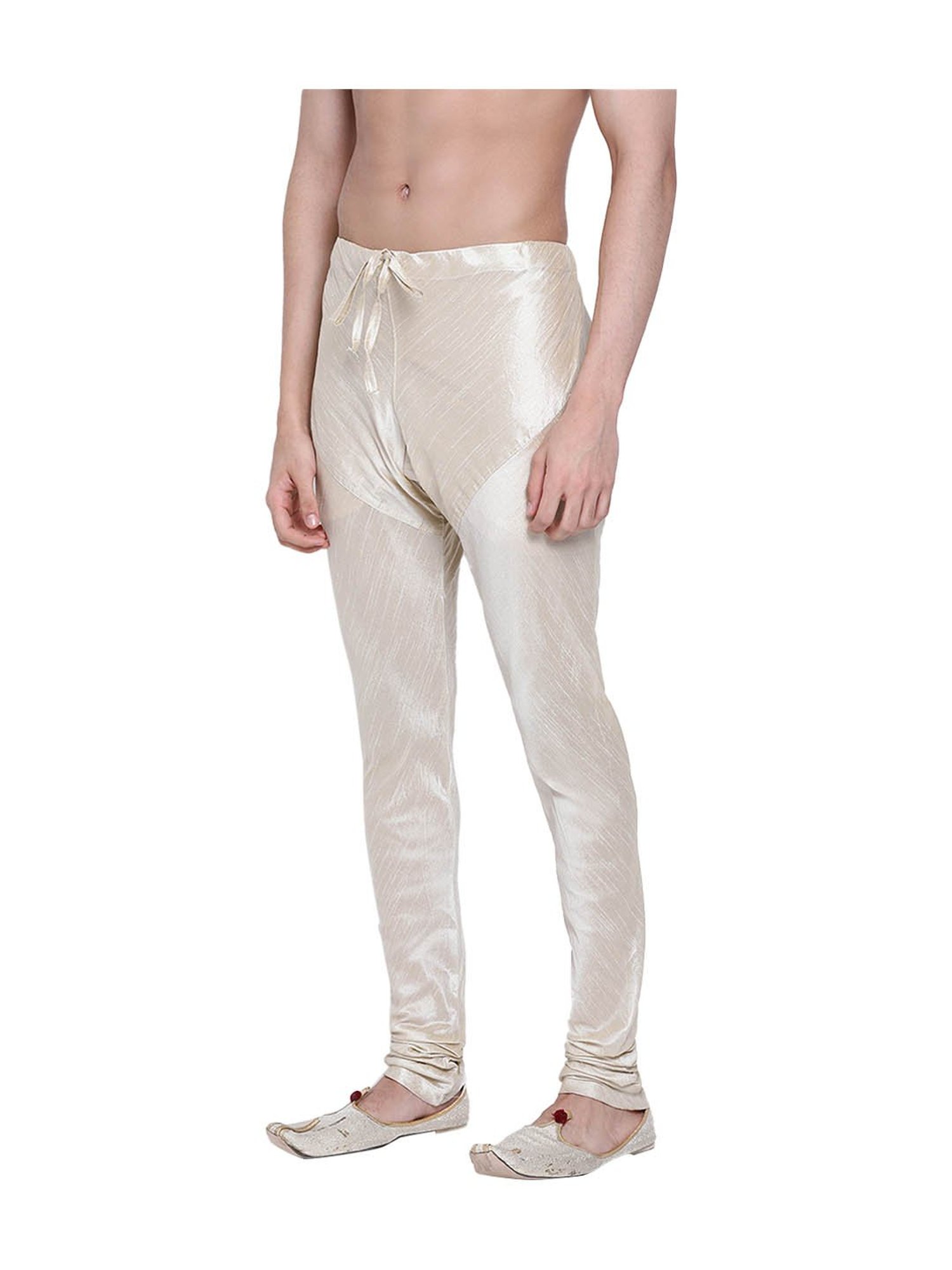 Buy Sanwara Cream Solid Art Silk Pyjama Pants for Men Online