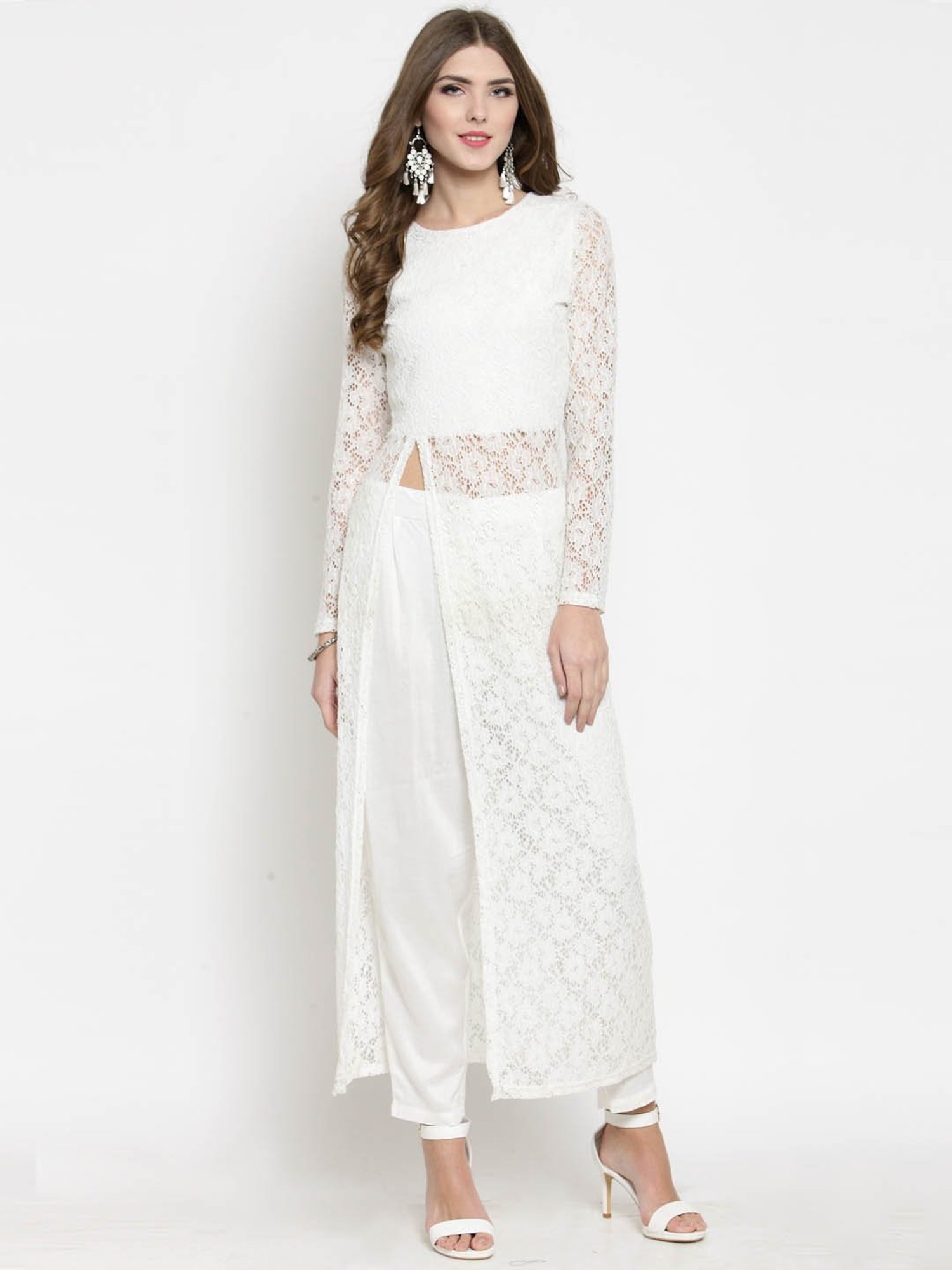 Casual White and Off White color Blended Cotton fabric Kurti  1798792