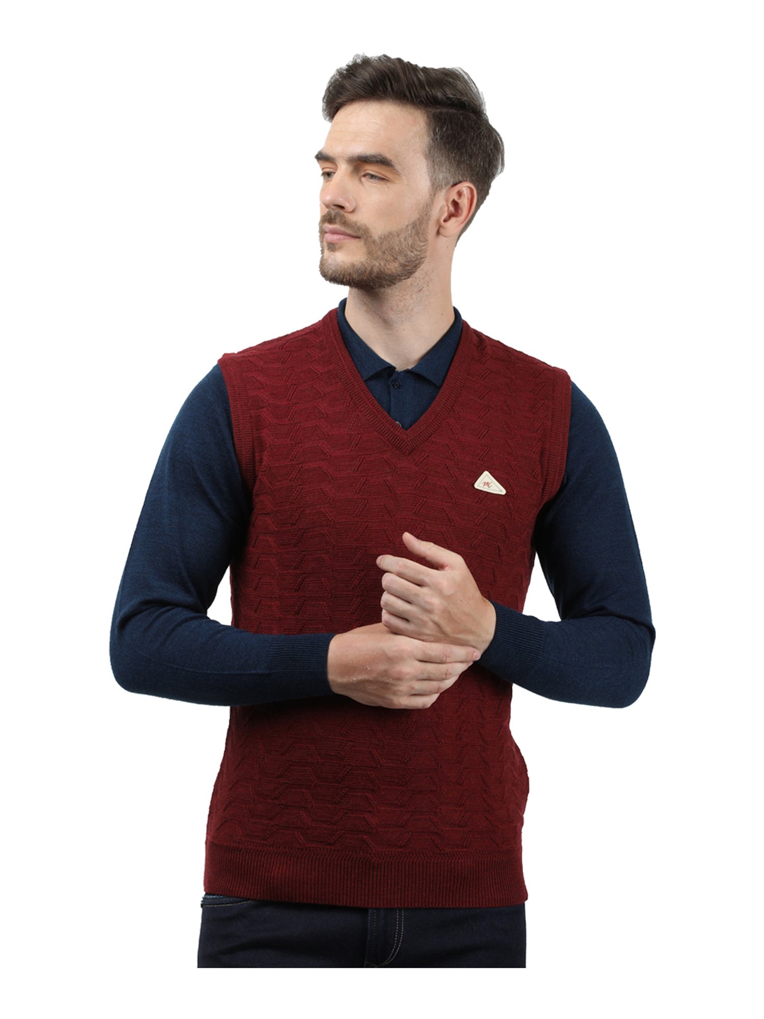 Monte Carlo Maroon Self Design Sweater 