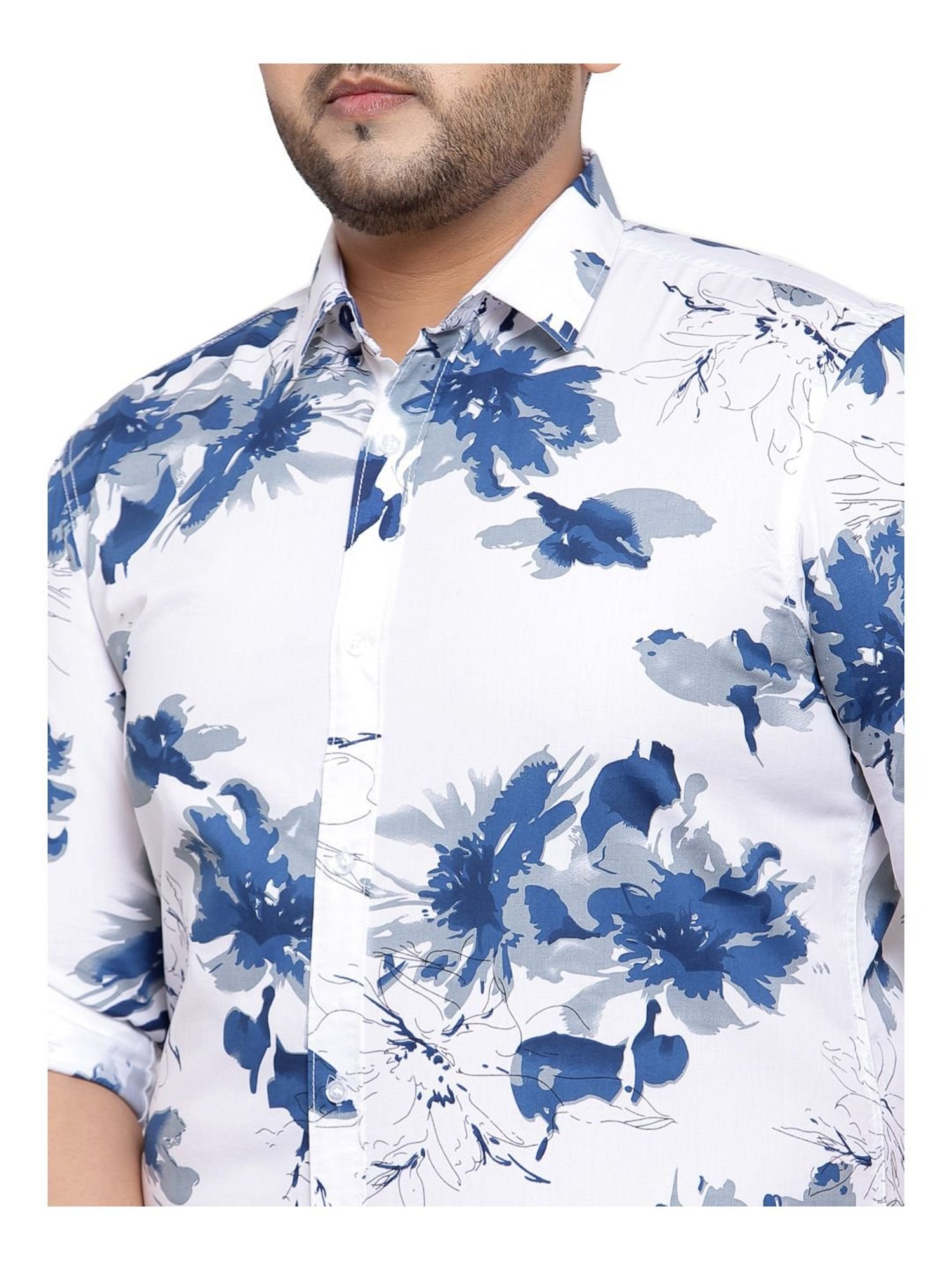 Buy PlusS White  Blue Cotton Regular Fit Floral Printed Shirt for Mens  Online @ Tata CLiQ