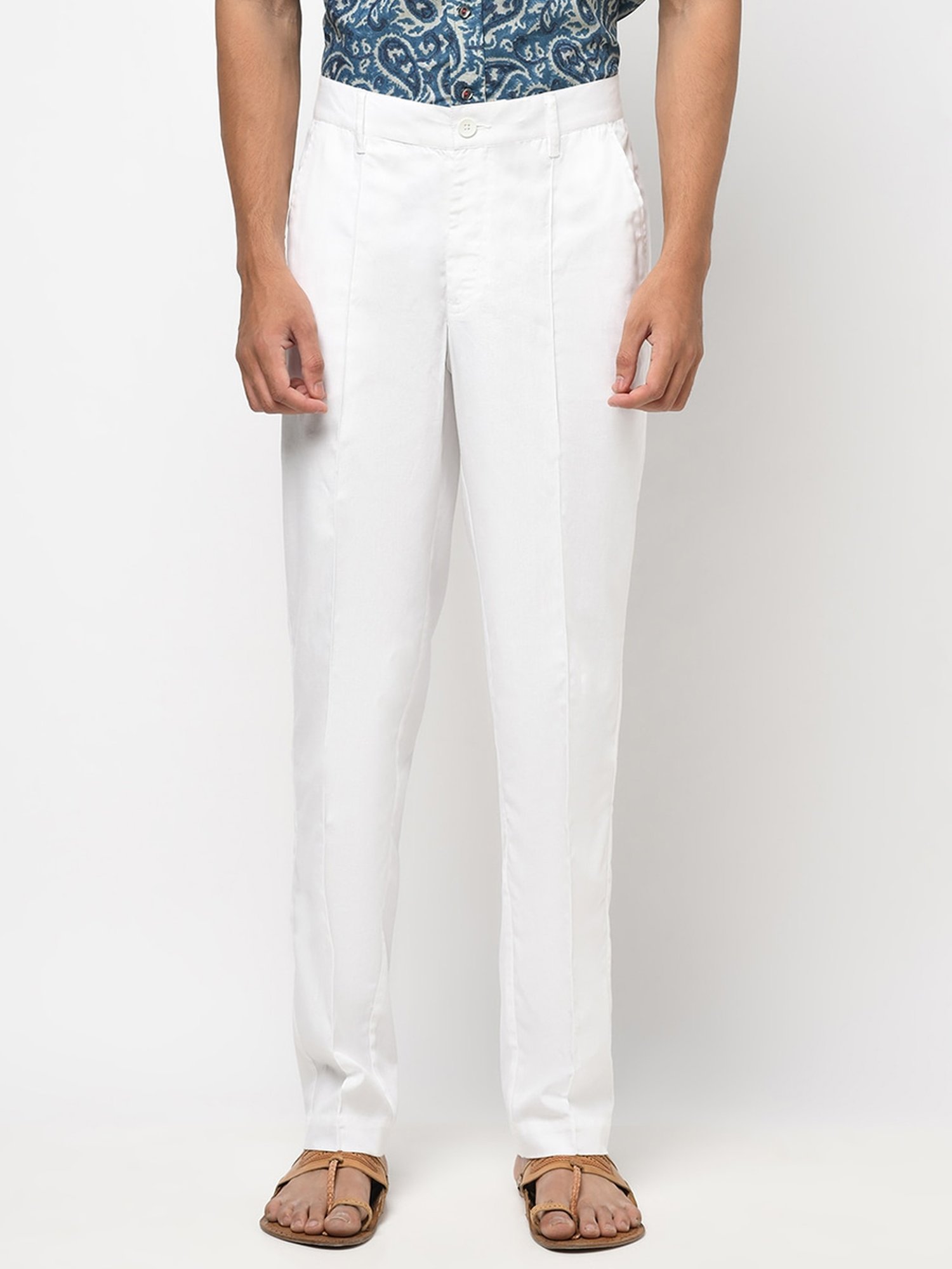 Buy Ennoble Women White Viscose Rayon Solid Trousers  L Online at Best  Prices in India  JioMart