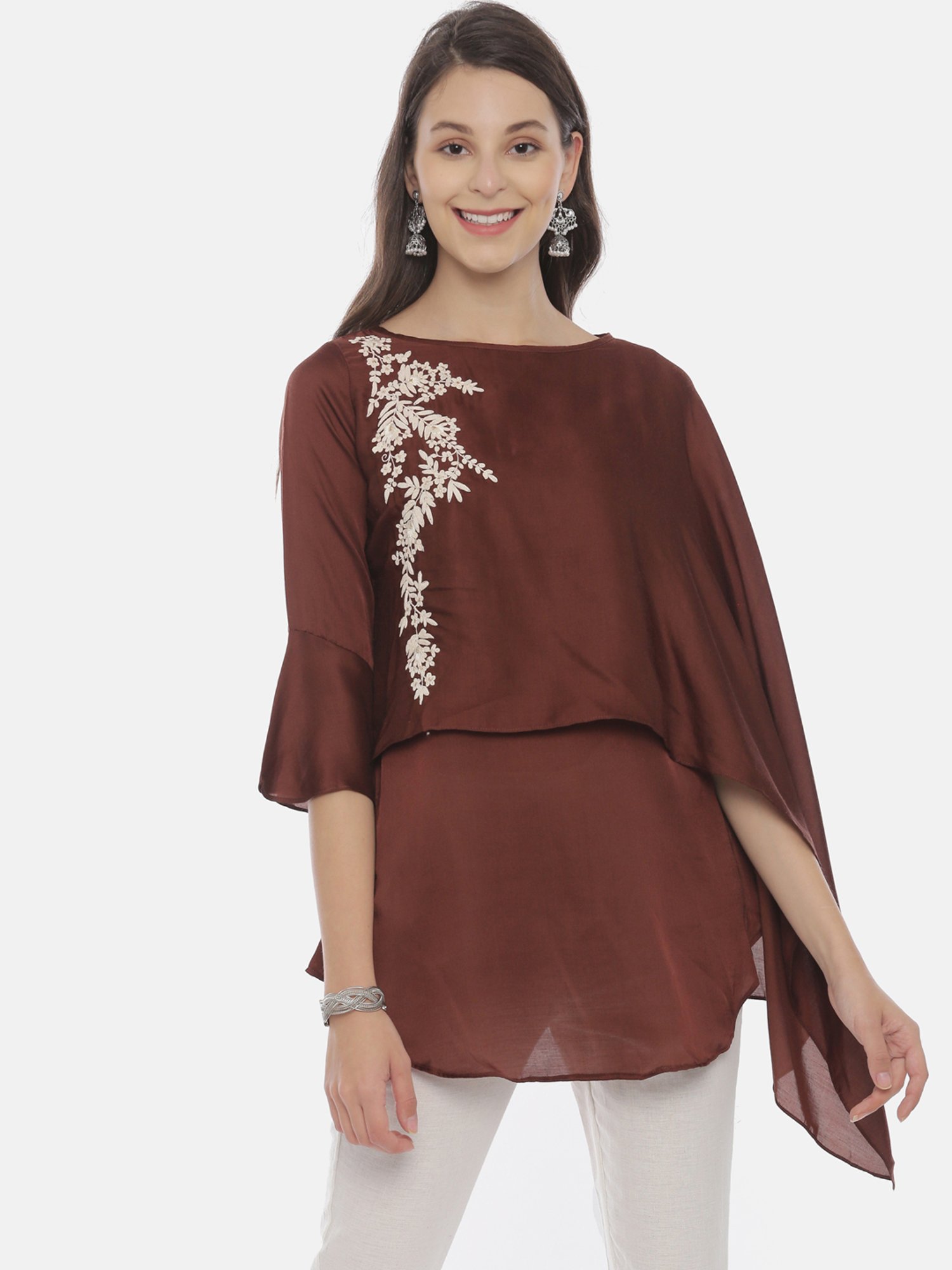 Buy Neeru's Brown Embroidered A Line Kurti for Women's Online @ Tata CLiQ