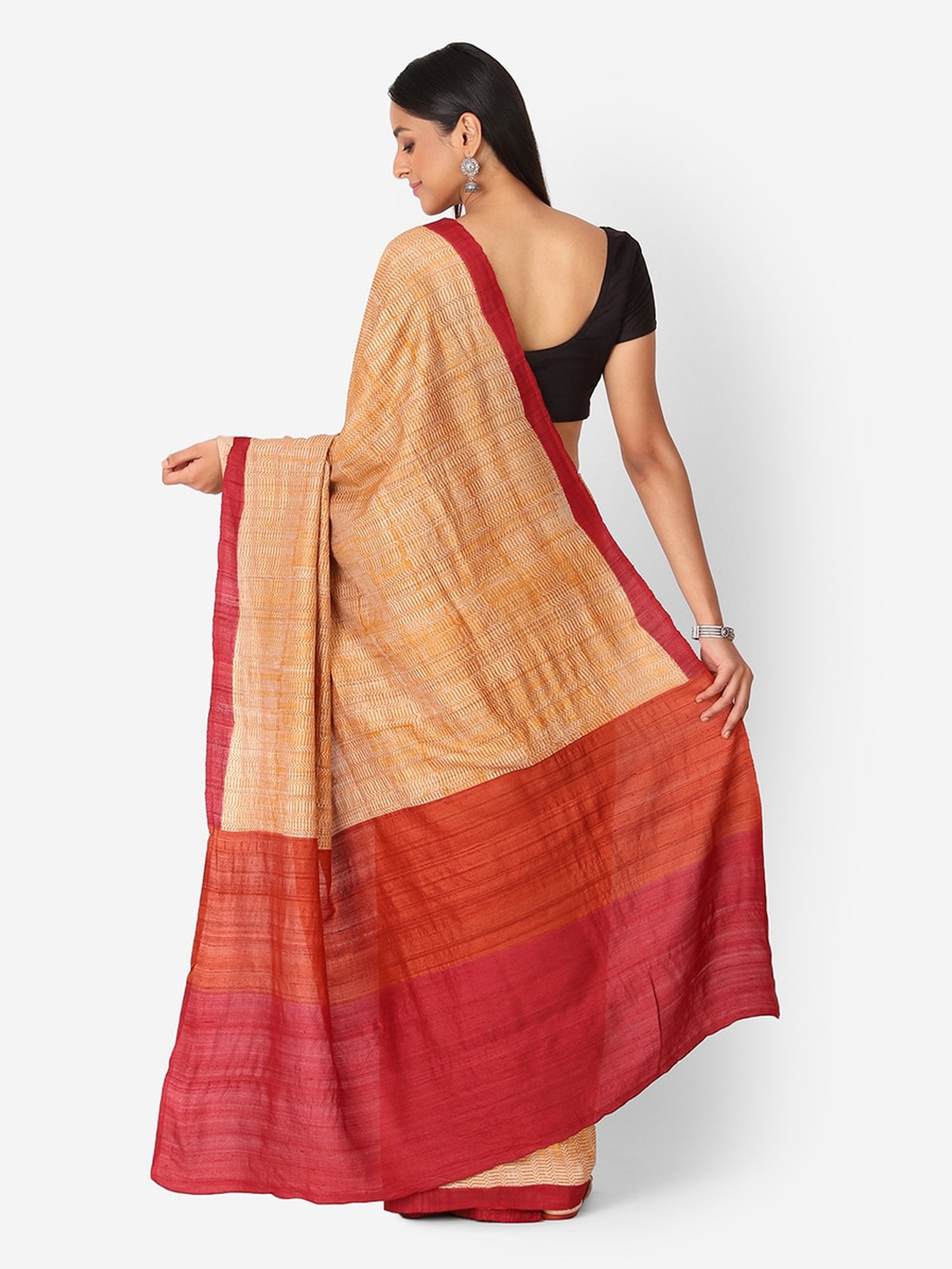 Elegant Ghicha Silk Sarees with Bell-Sleeve Blouses