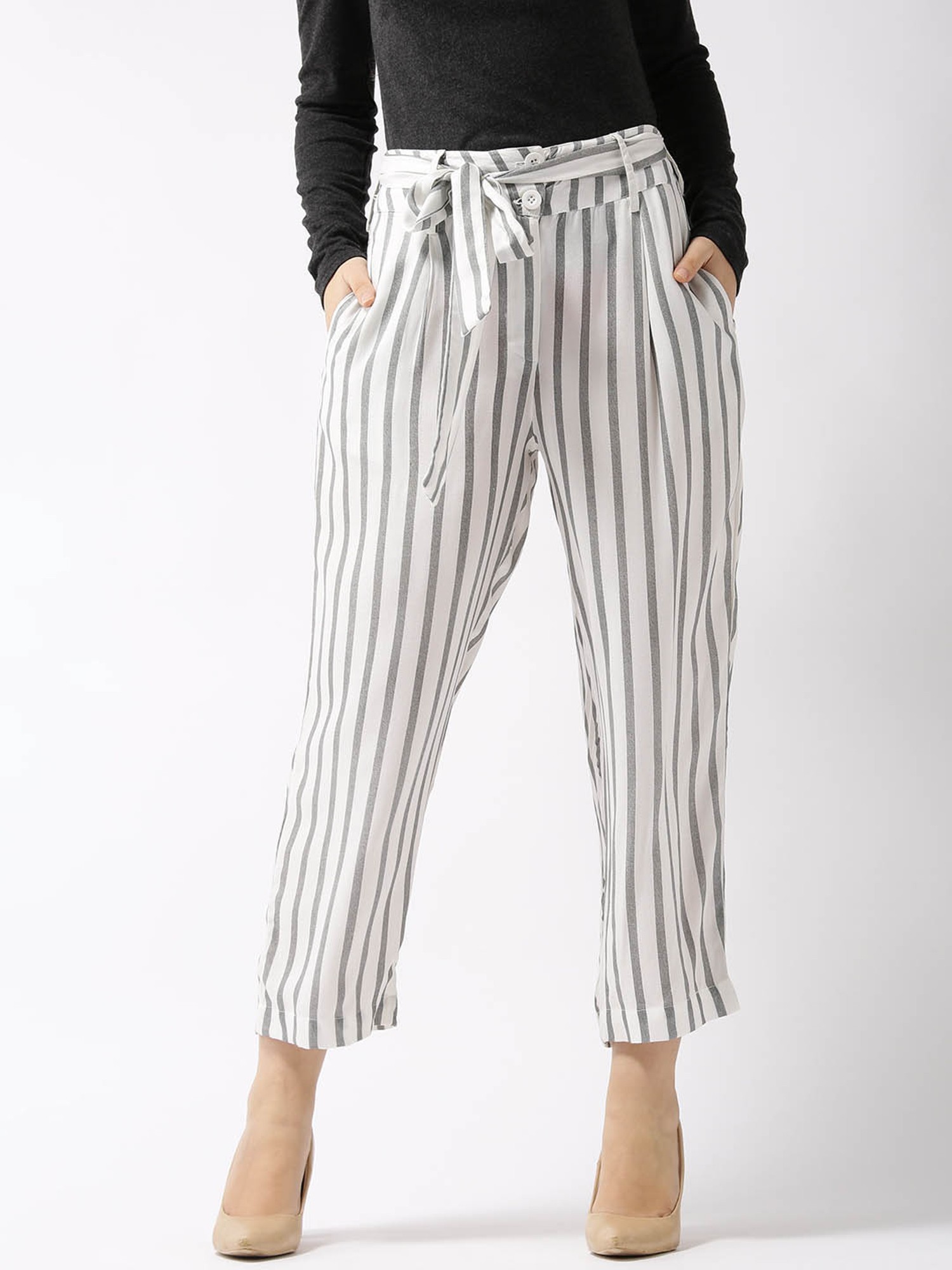 Buy Pink and Gray Cotton Stripe Women Pant for Best Price Reviews Free  Shipping