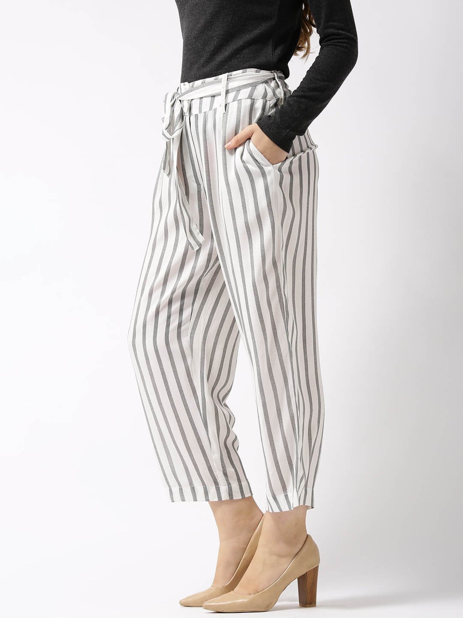 Buy Ecru Striped Slim Pants Online  W for Woman