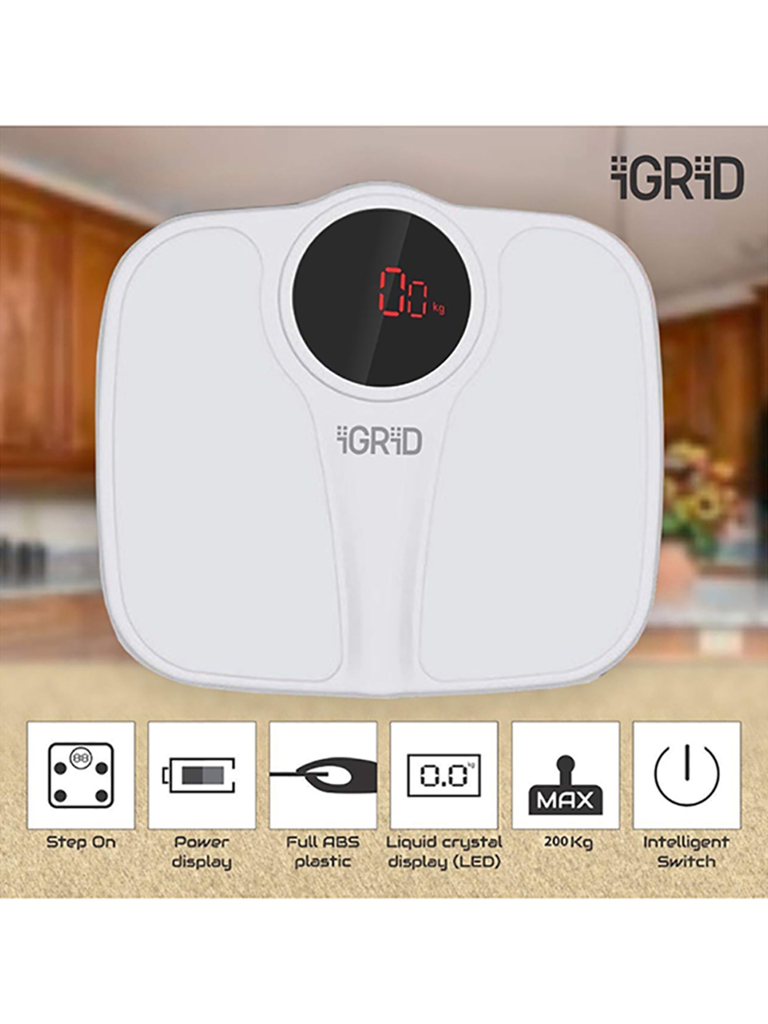 iGRiD Precision Electronic Personal Digital Weighing Machine for Body Weight  (200 KG)