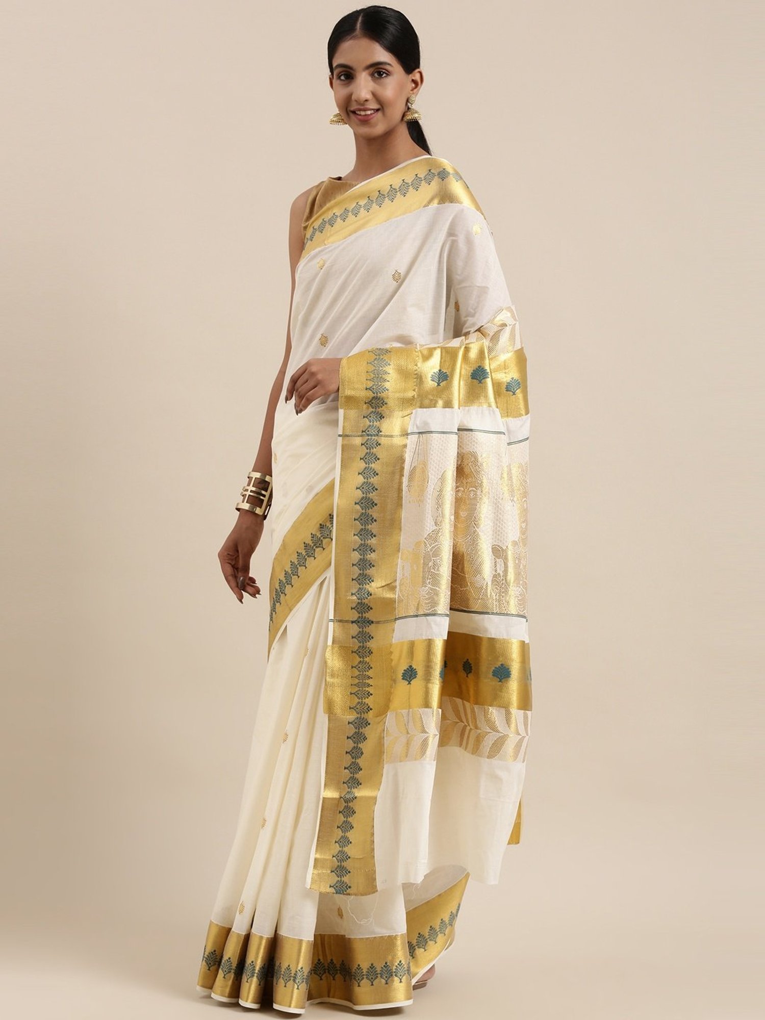 Corporate Wear Off White Pure Kerala Kasavu Cotton Saree at Rs 1169/piece  in Hyderabad