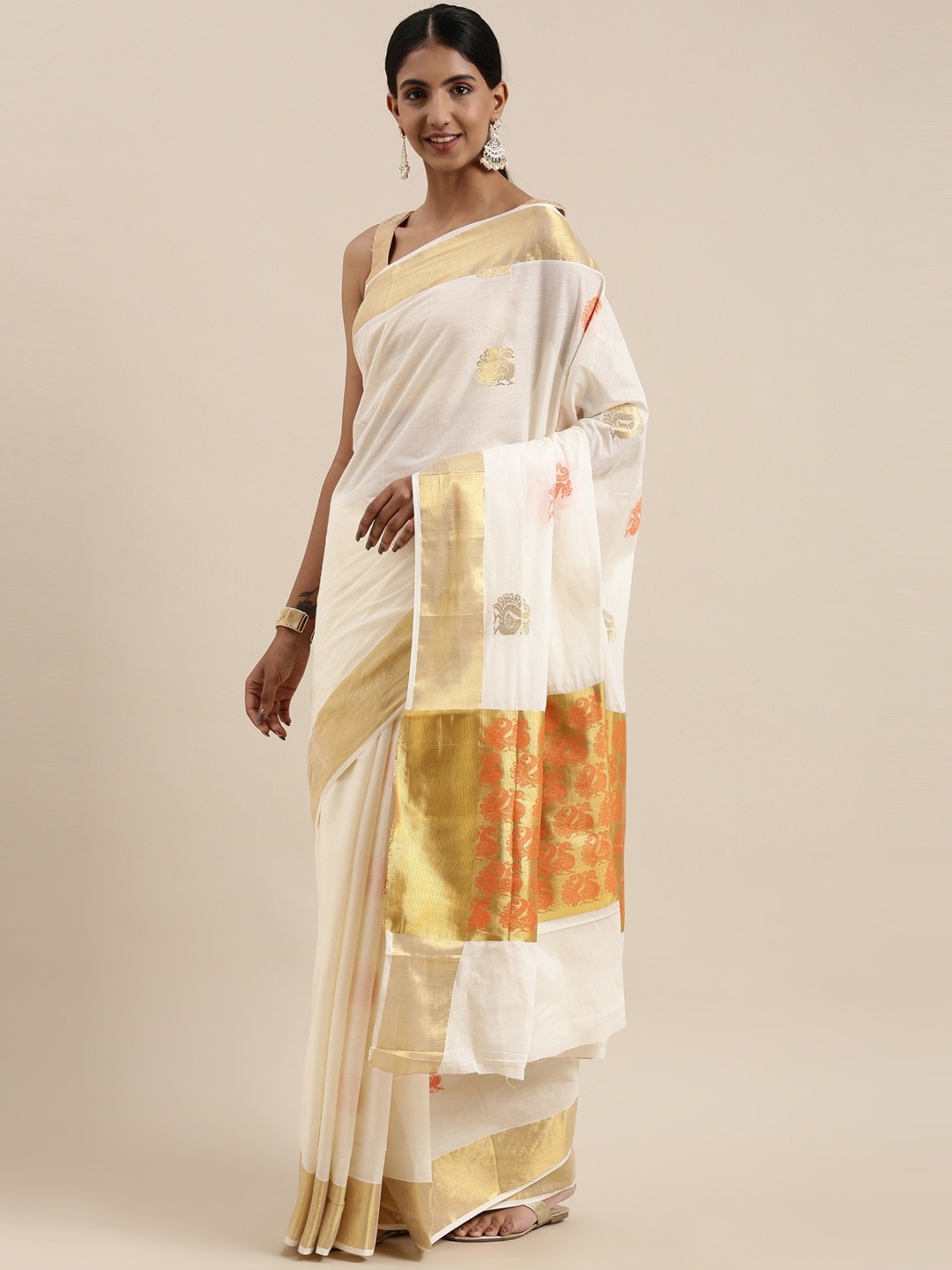 Buy Off White Sarees for Women by Indie Picks Online | Ajio.com