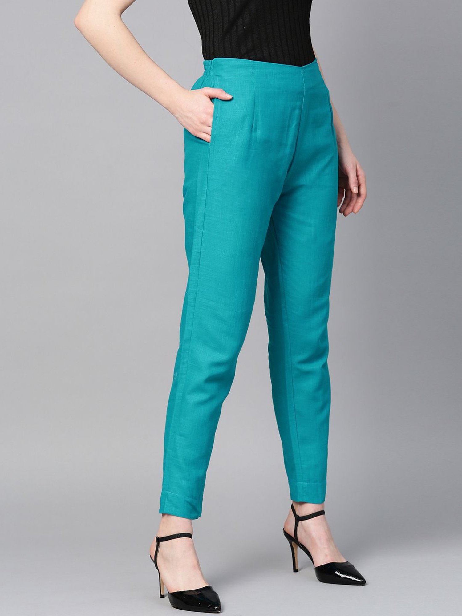 Women Turquoise Blue Trousers - Buy Women Turquoise Blue Trousers online in  India