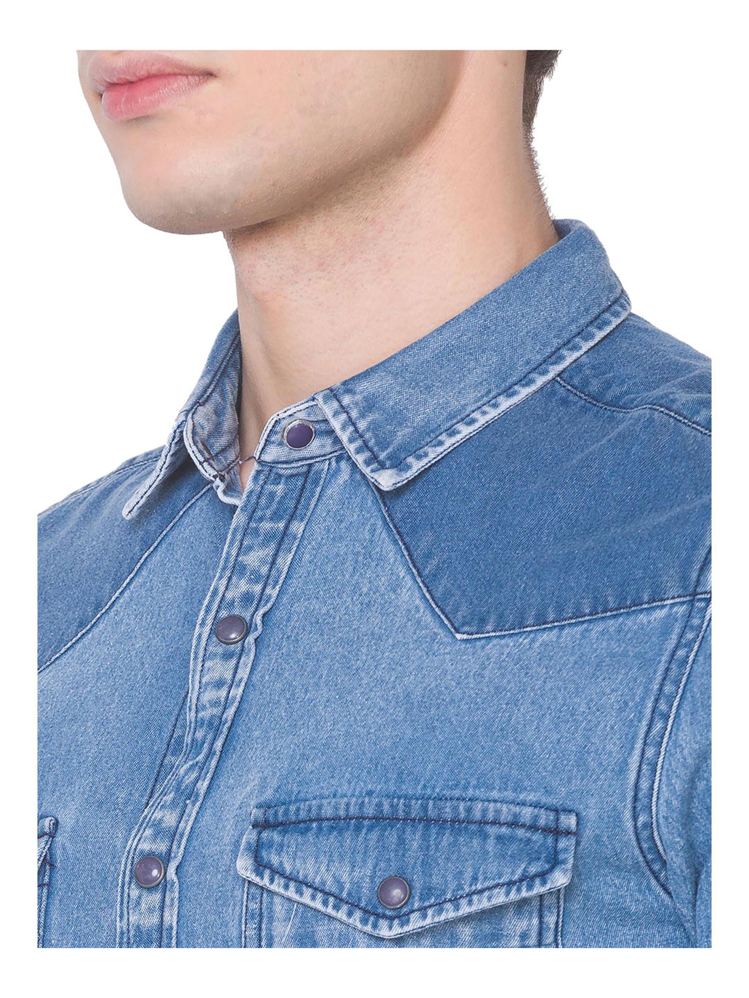 Spykar Light Blue Slim Fit Denim Shirt 