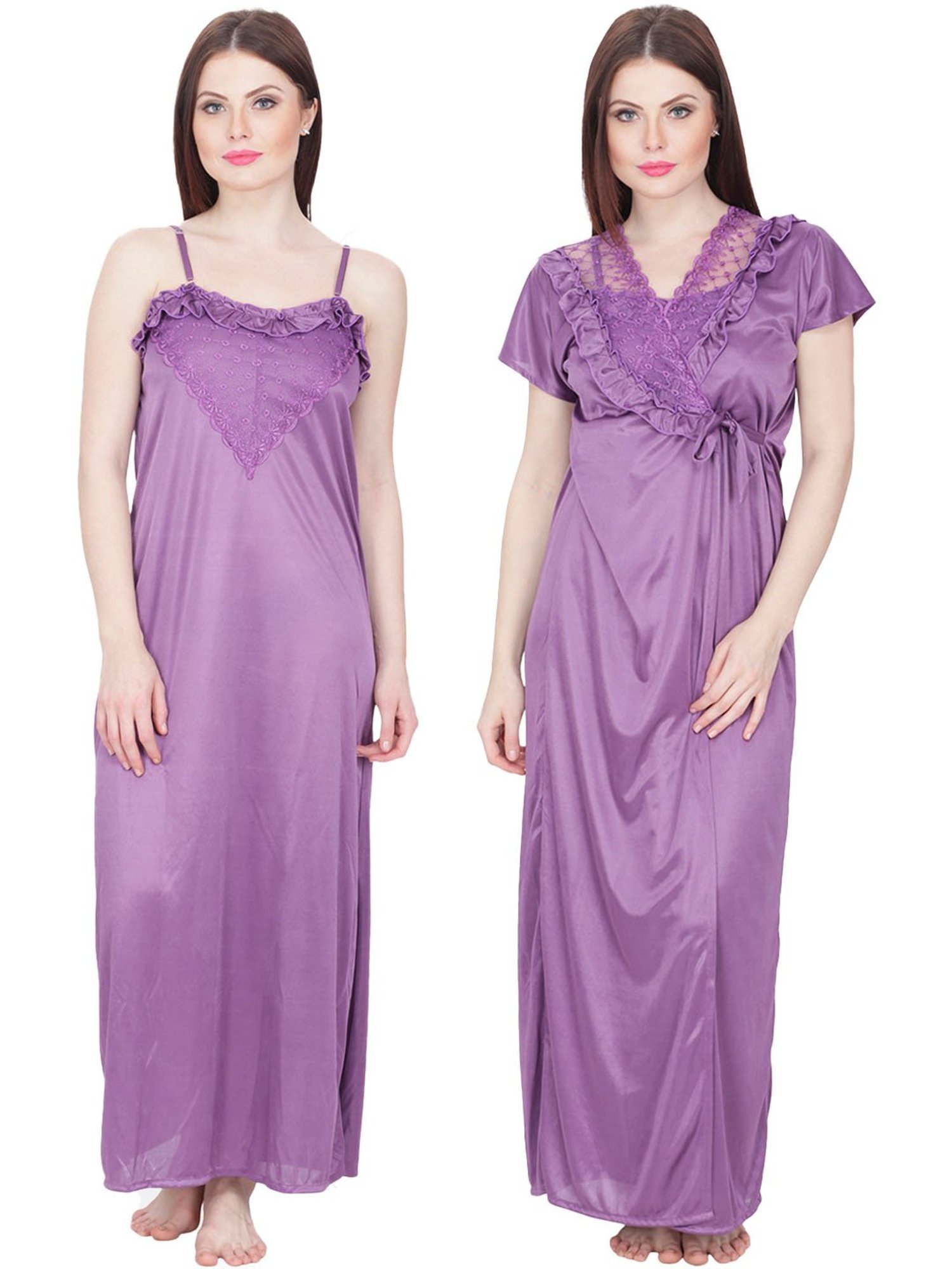 Buy Sky Blue Satin Nighty wih Robe (Free Size) Online at Secret Wish