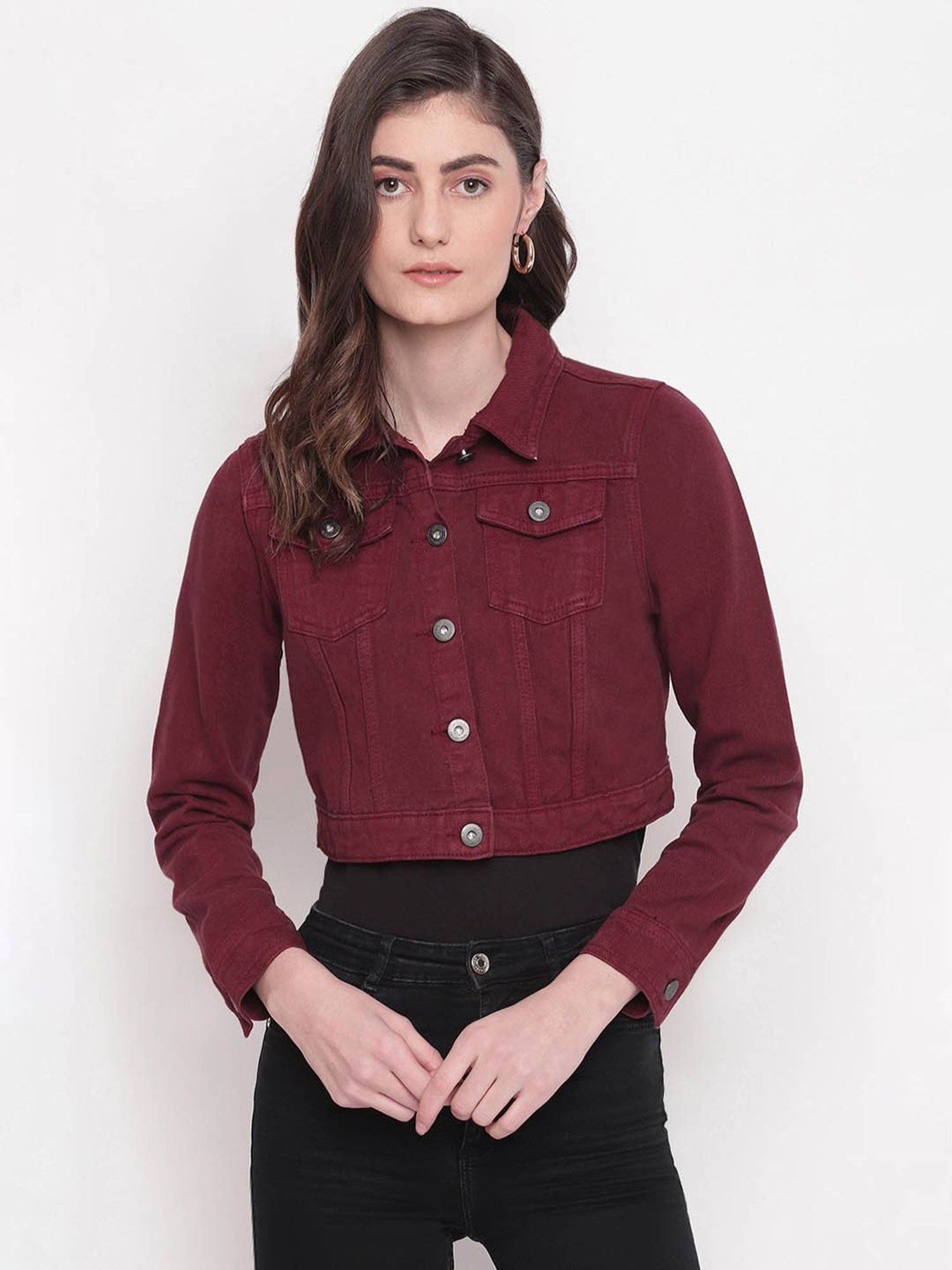 cropped burgundy jacket