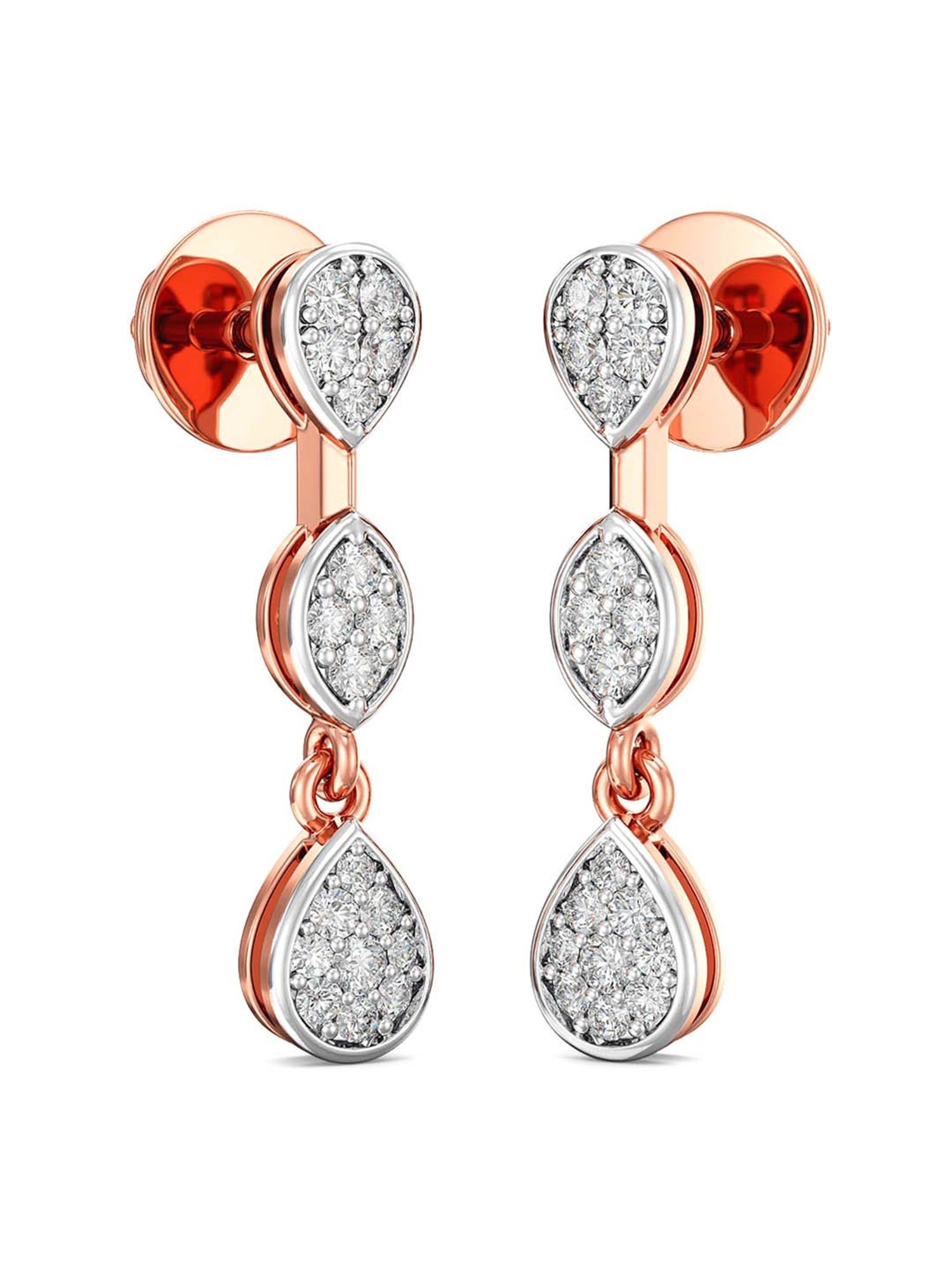18K Rose Gold Diamond Drop Earrings - Bare Diamonds