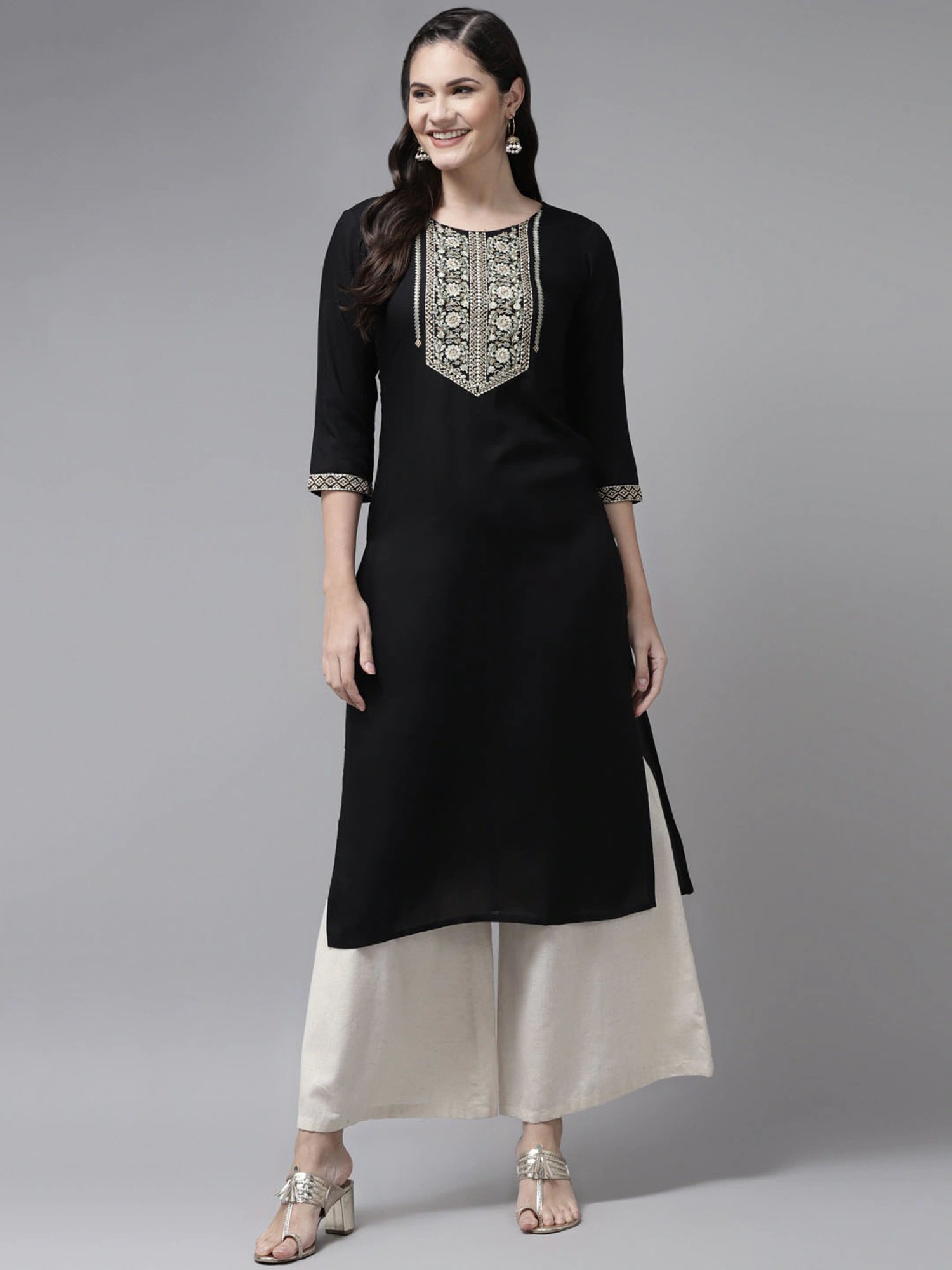 Buy Yufta Black Embroidered Kurta for Women's Online @ Tata CLiQ