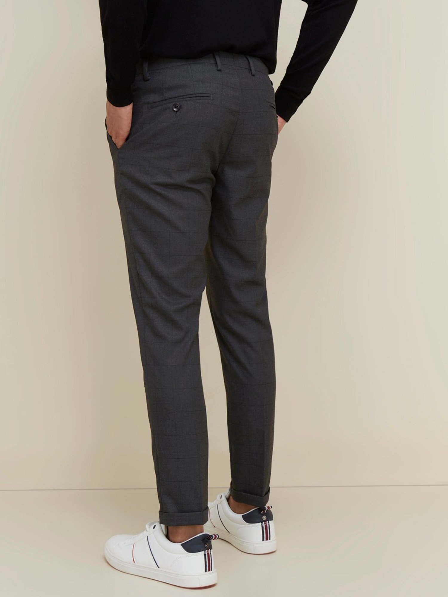 Buy Formals by tside Navy Checkered CarrotFit Trousers online  Looksgudin