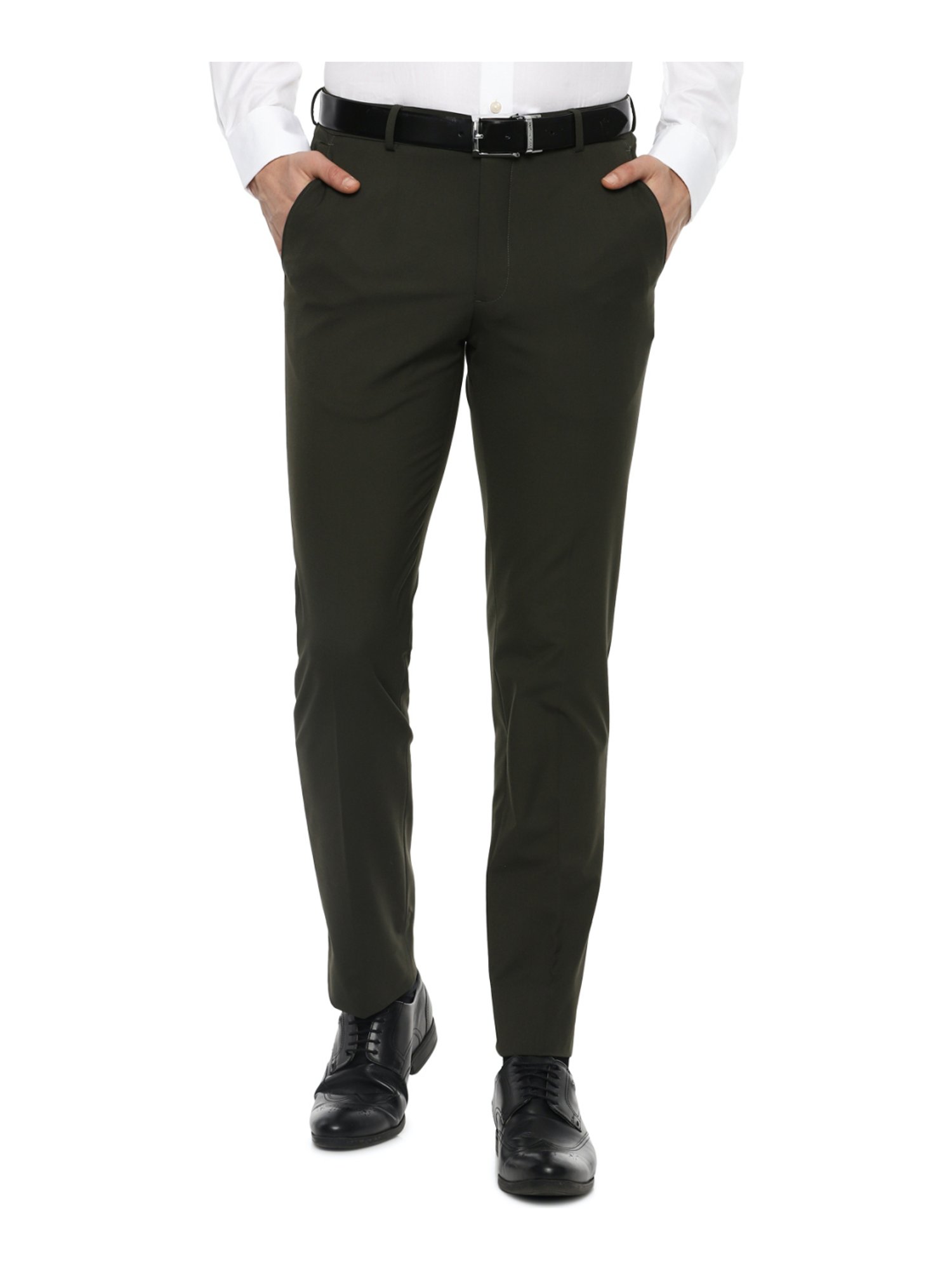 Buy Men Olive Green Super Slim Fit Formal Trousers online  Looksgudin