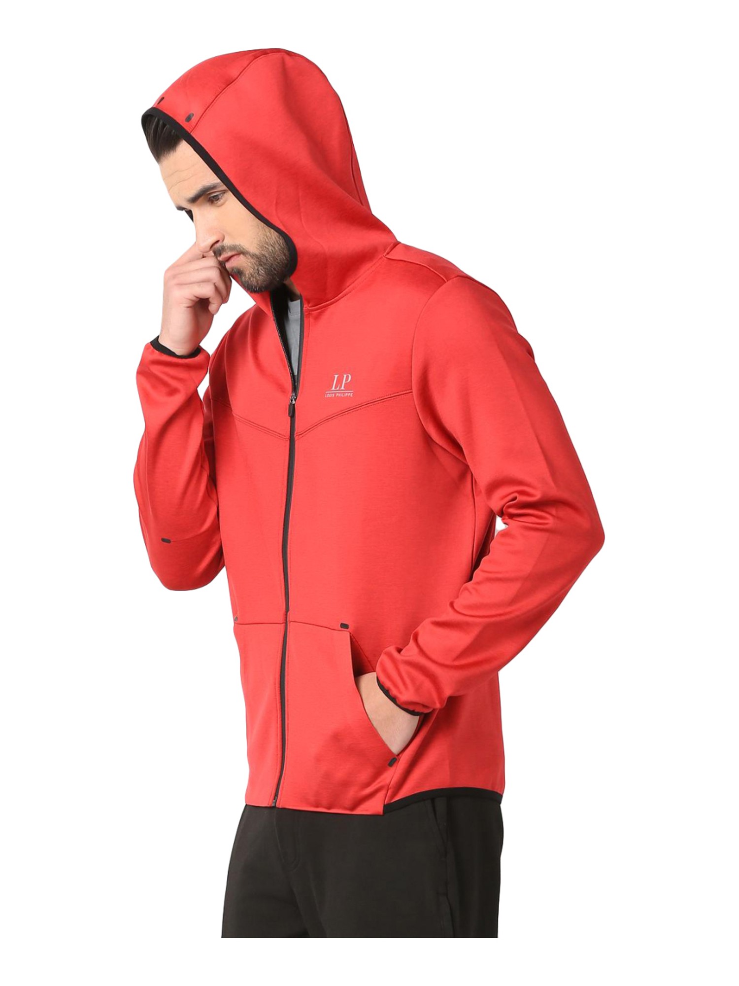 Buy Louis Philippe Red Cotton Regular Fit Hooded Sweatshirt for