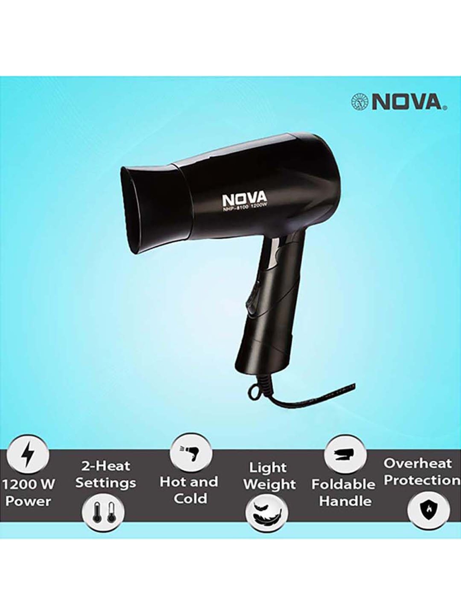 Buy Nova NHP 8100 1200W Corded Hair Dryer (Black) Online At Best Price @  Tata CLiQ