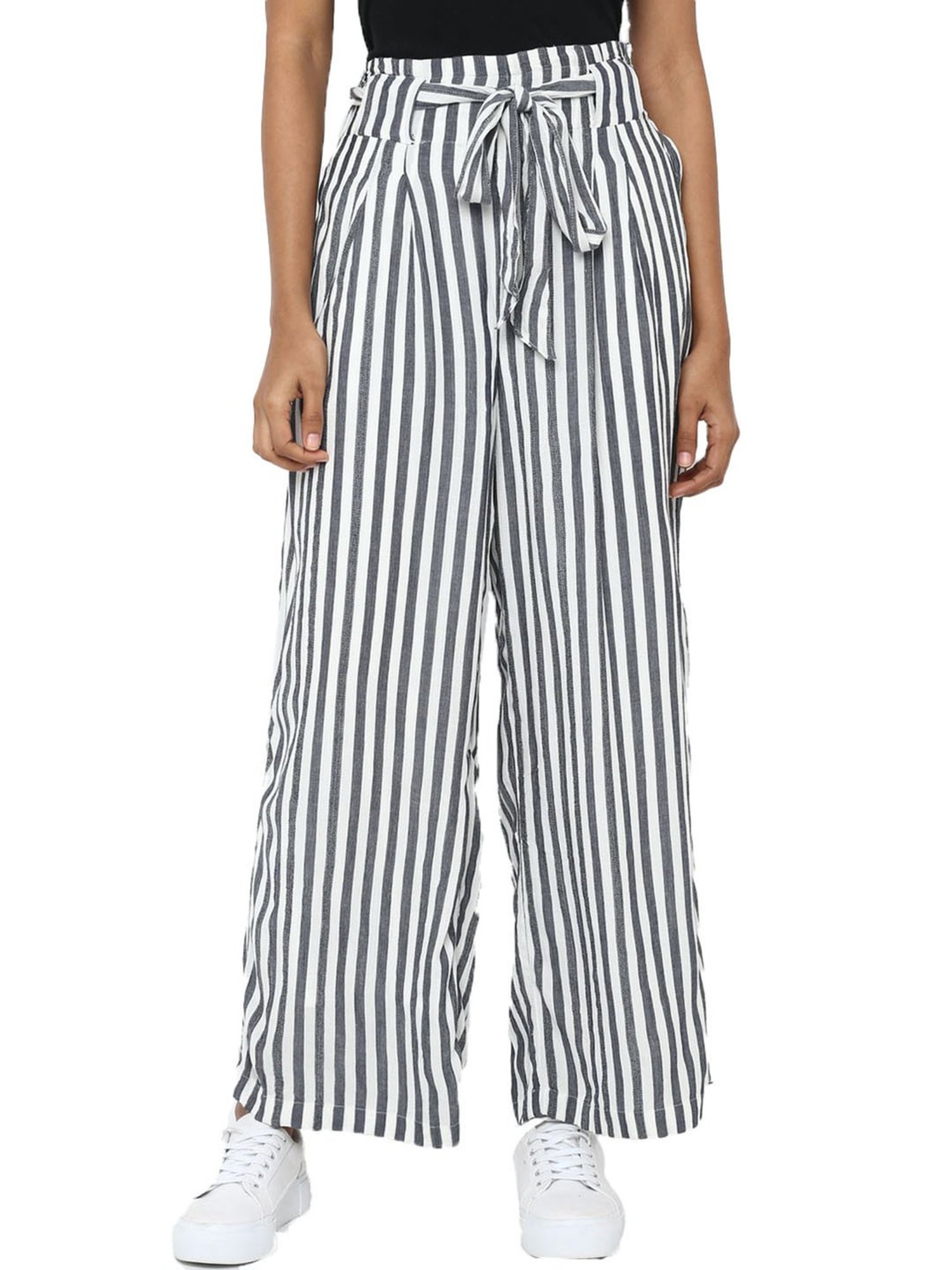 Striped Print Wide Leg Pants Casual Elastic Waist Pants - Temu