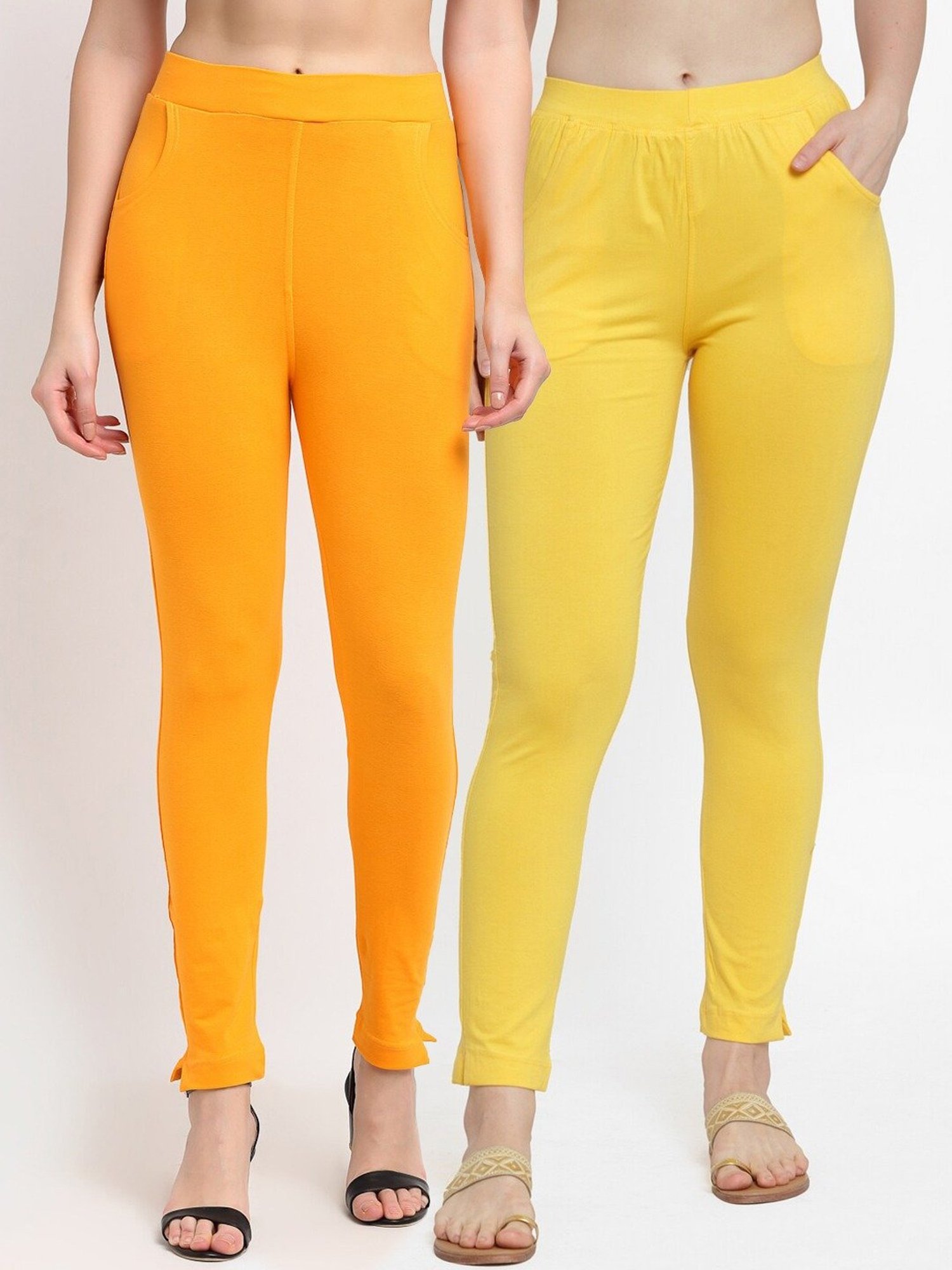 Buy TAG 7 Yellow Cotton Pants - Pack Of 2 for Women Online @ Tata CLiQ