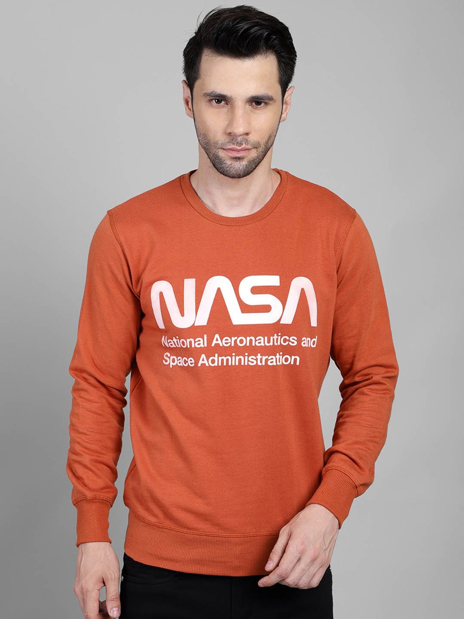 Buy Free Authority Orange Printed NASA Sweatshirt for Men Online