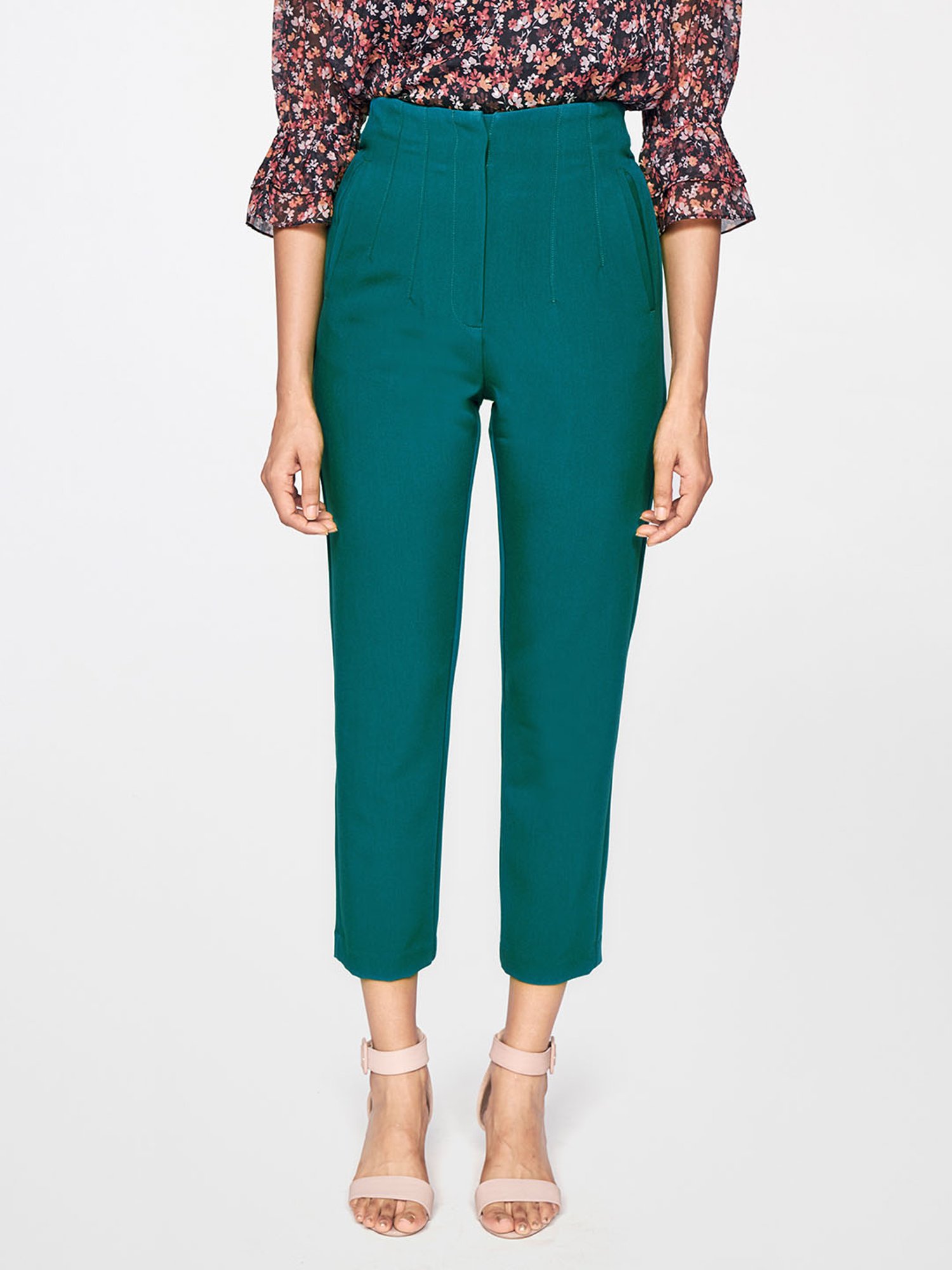 Jacinta Split Hem Flare Trousers in Teal | Oh Polly