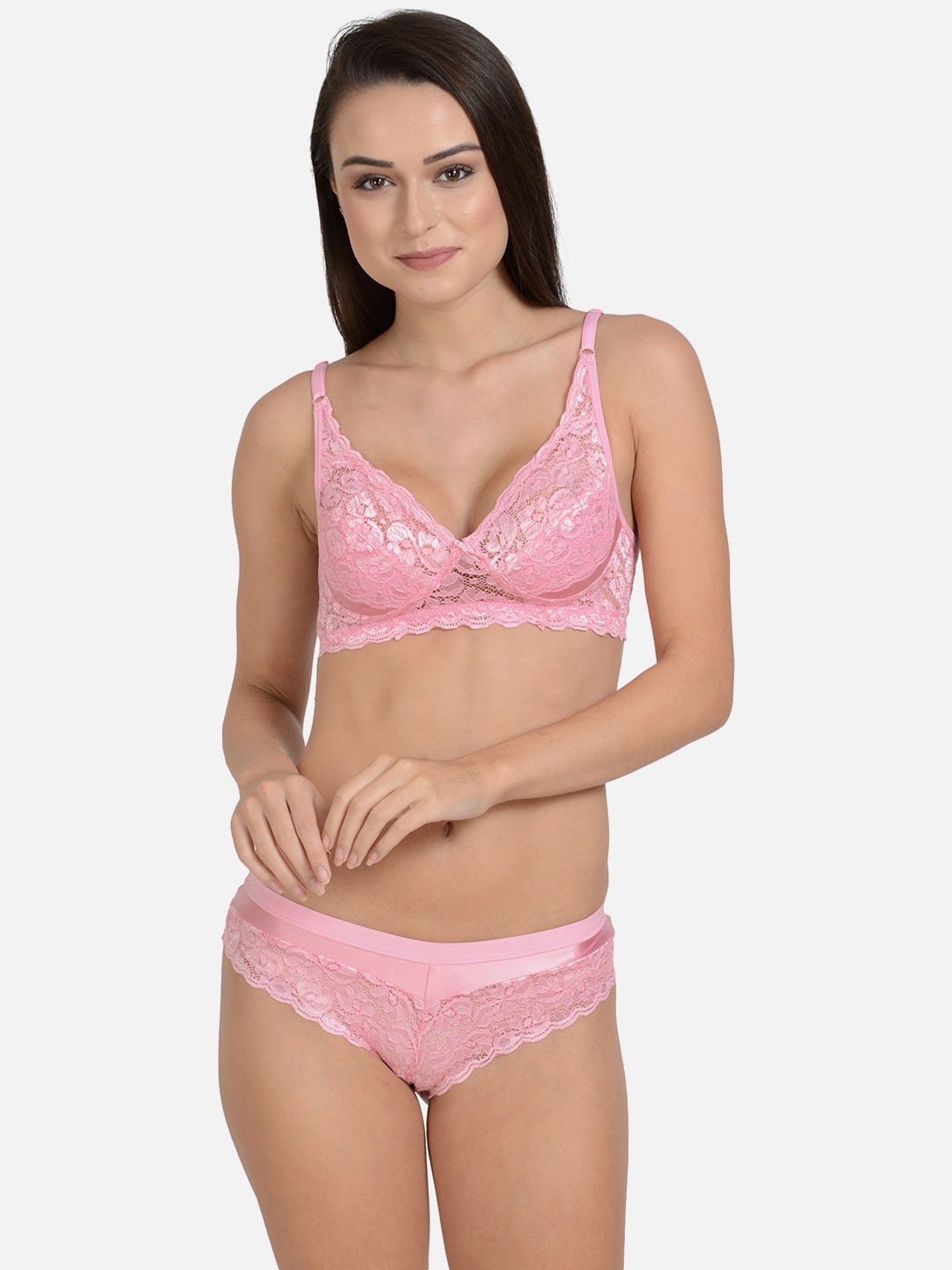Buy Soie Pink & Grey Lace Work Padded Everyday Cami Bra - Pack Of 2 for  Women Online @ Tata CLiQ