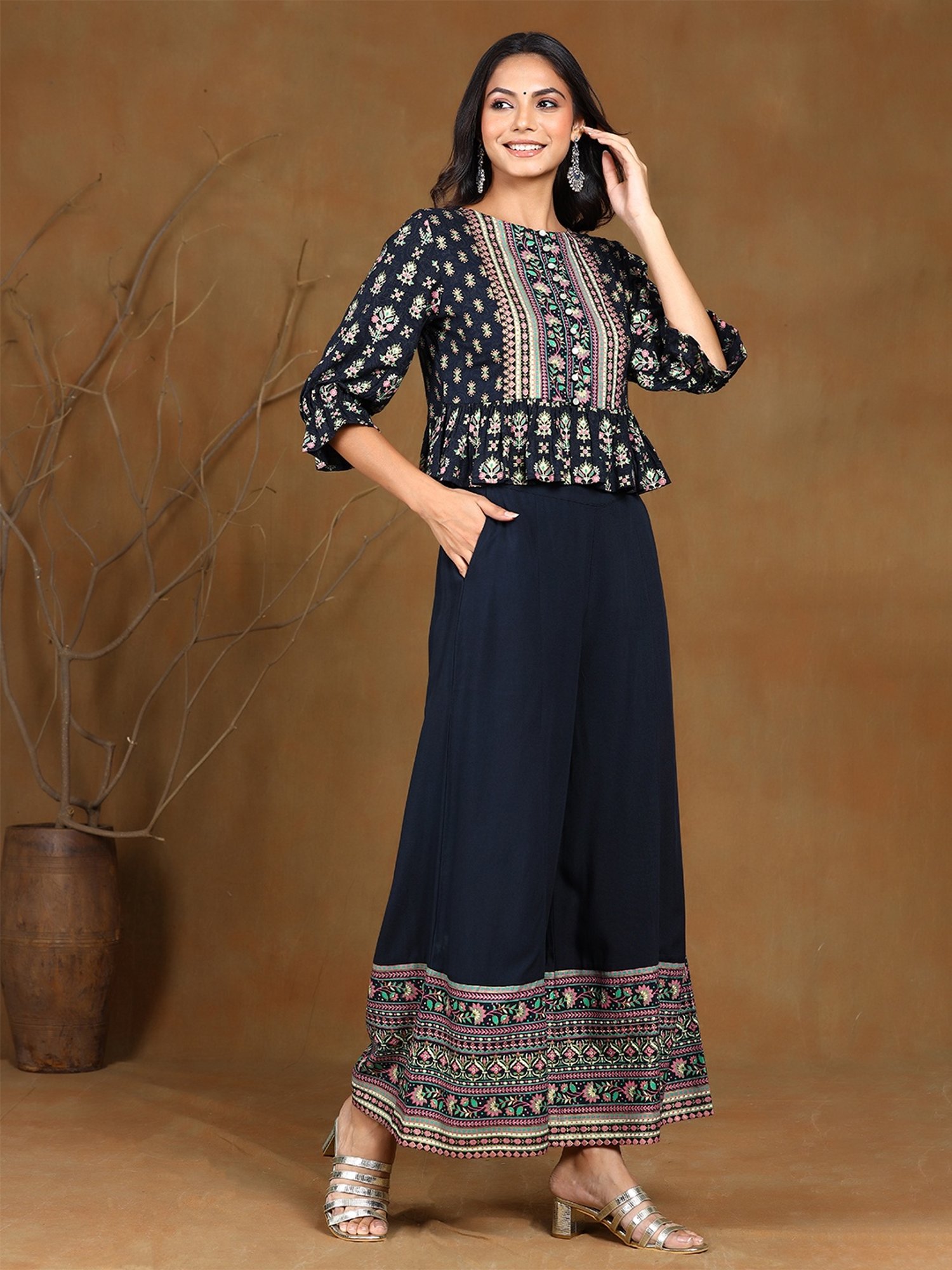 Buy Juniper Black Rayon Printed Peplum 