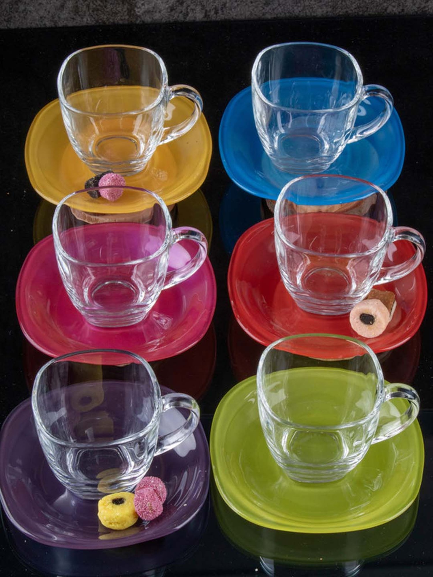 Buy Luminarc Transparent, Yellow Glass Tea Set (6 Cup and 6 Saucer