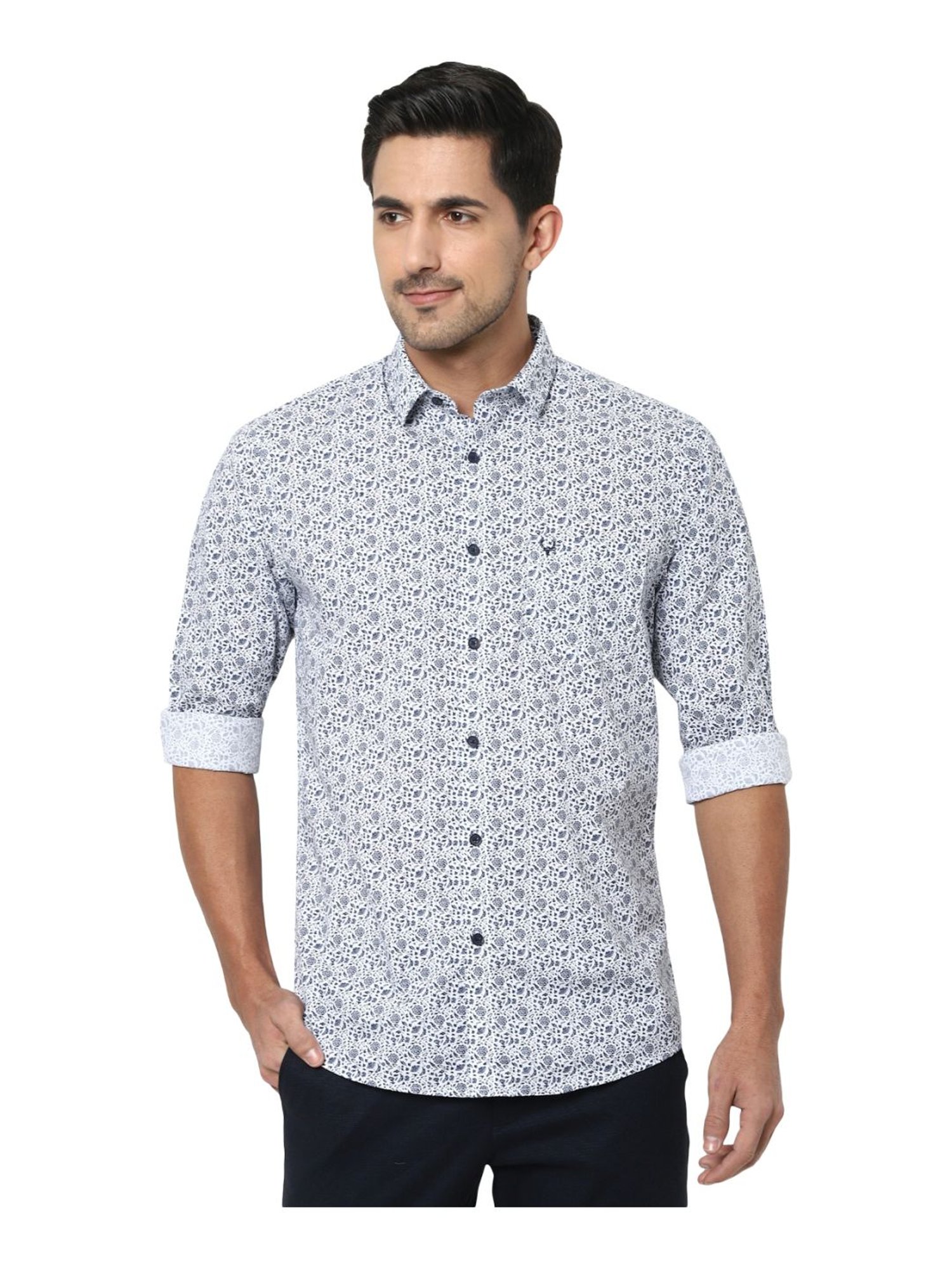 Buy Allen Solly Navy Cotton Slim Fit 