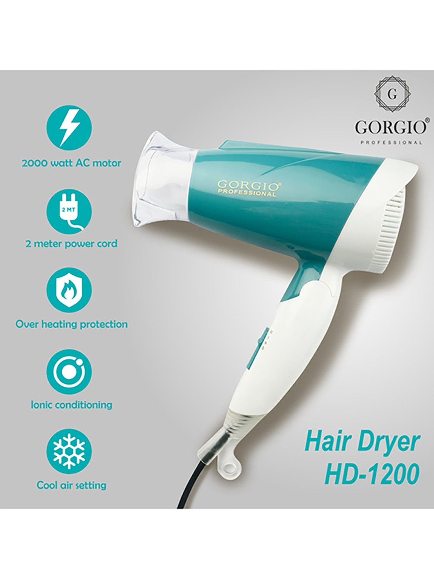 Buy Gorgio Professional HD1200 1800W Hair dryer (White and Blue) Online At  Best Price @ Tata CLiQ