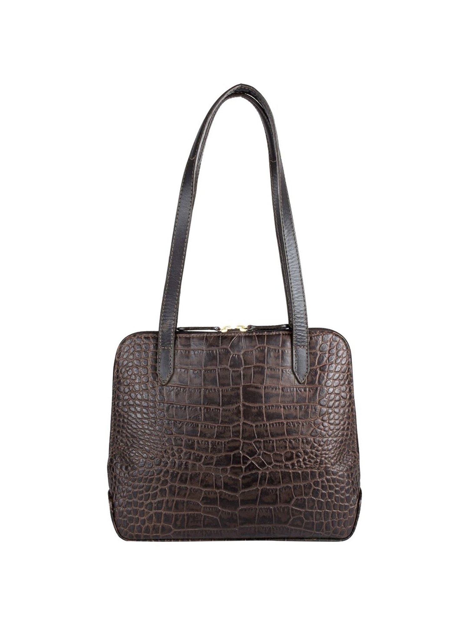 Hidesign Brown Leather Croc Textured Shoulder Bag | forum.iktva.sa