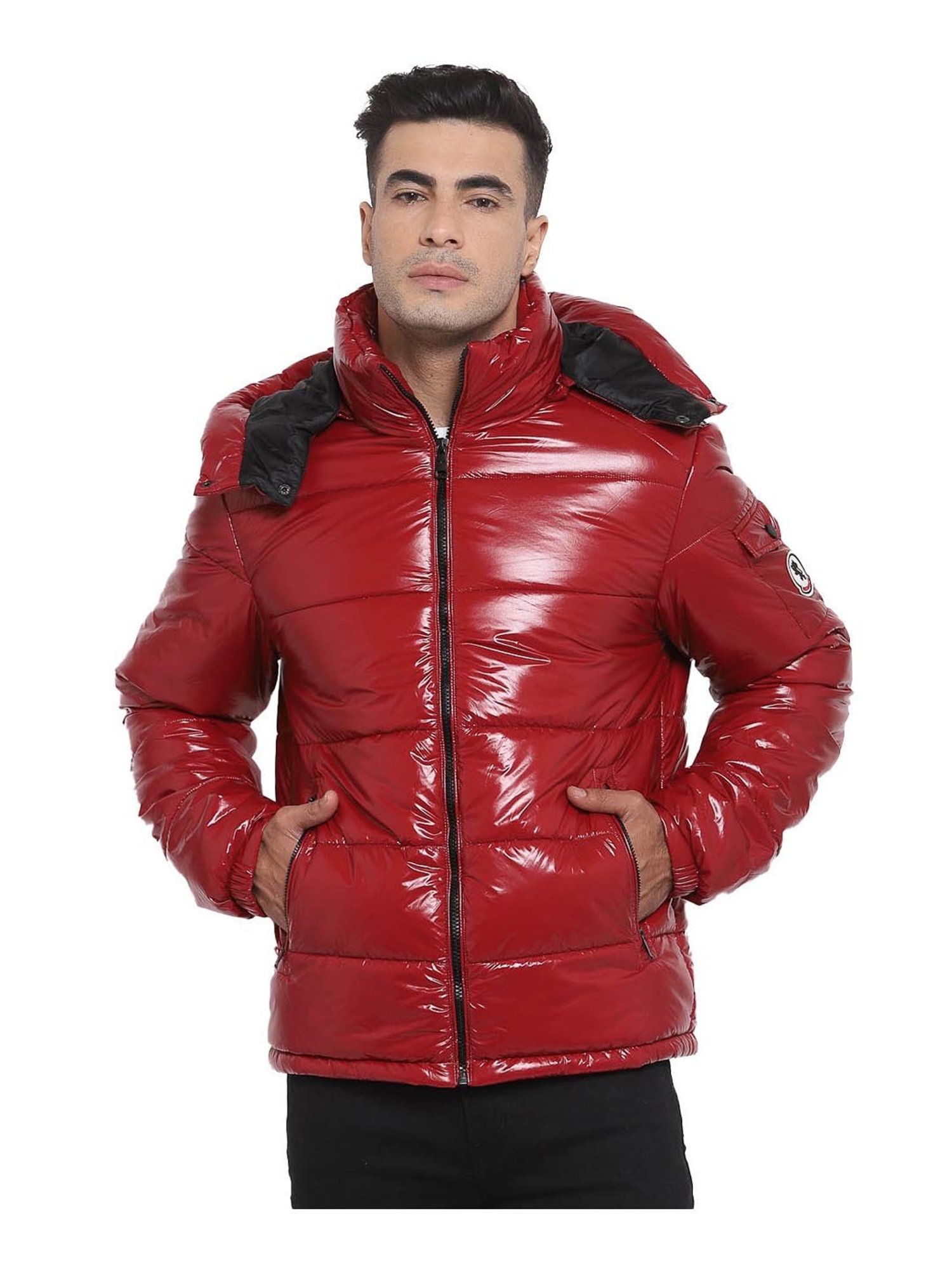 Men Solid High Neck Jacket - Red | Benetton