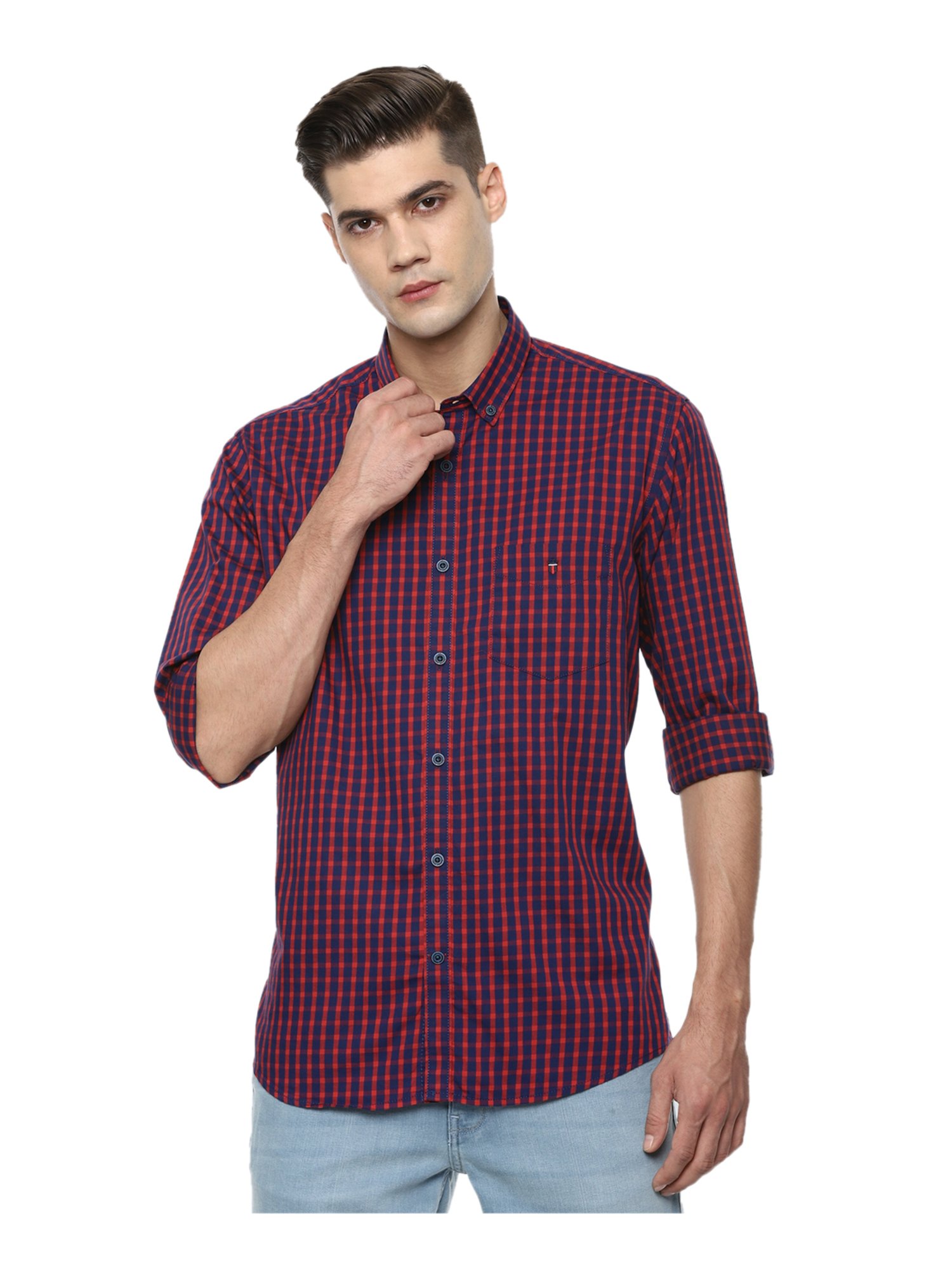 Buy Louis Philippe Blue Cotton Slim Fit Checks Shirts for Mens Online @  Tata CLiQ