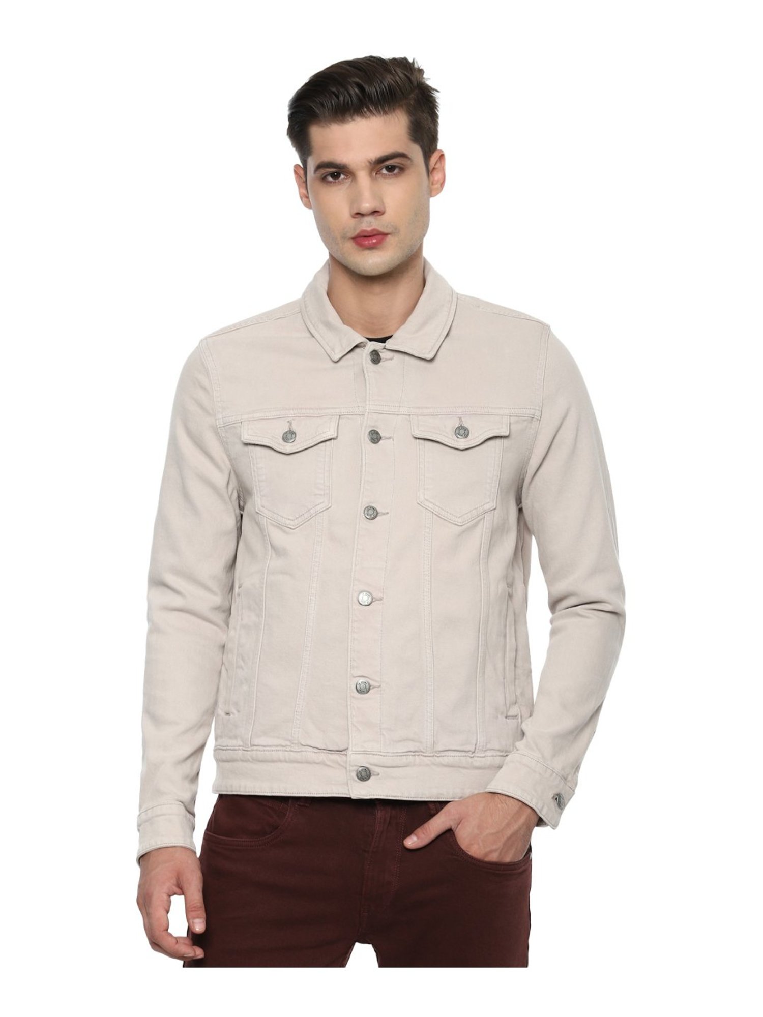 Buy Louis Philippe Beige Cotton Slim Fit Denim Jacket for Mens Online @  Tata CLiQ