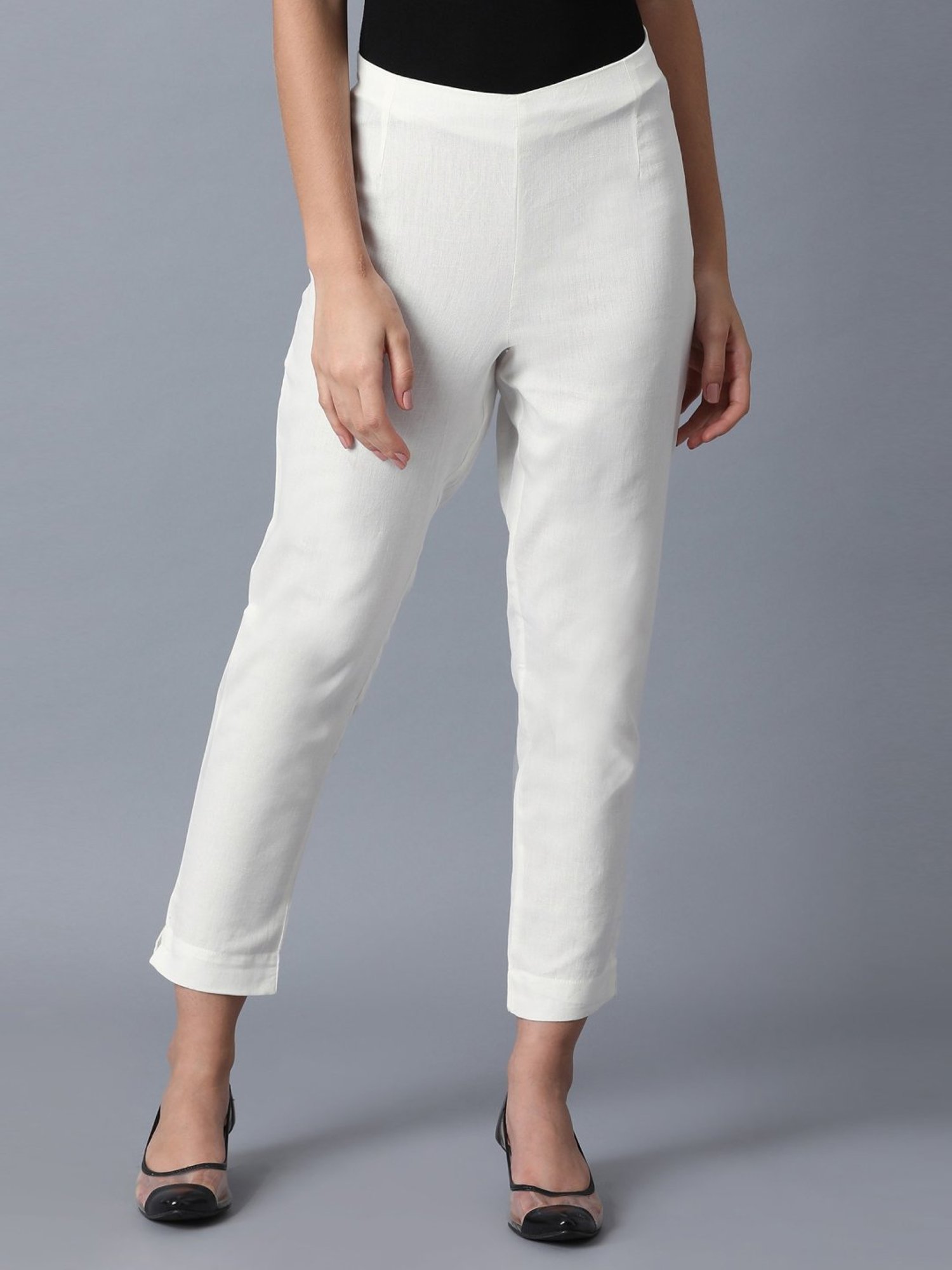 Buy Ankle Length Straight Pants Off White Online | PinkPhulkari California