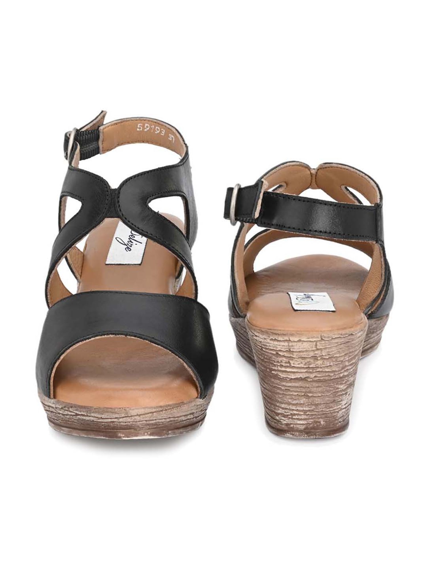 Buy Delize Women's Black Back Strap Wedges for Women at Best Price