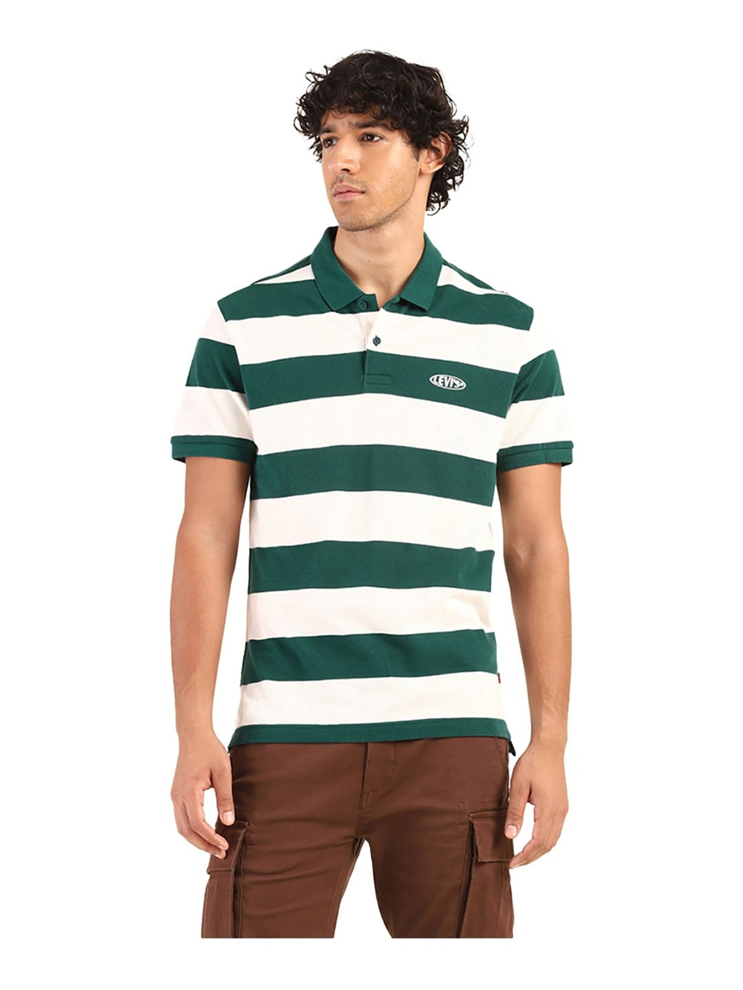 Green and white outlet striped polo