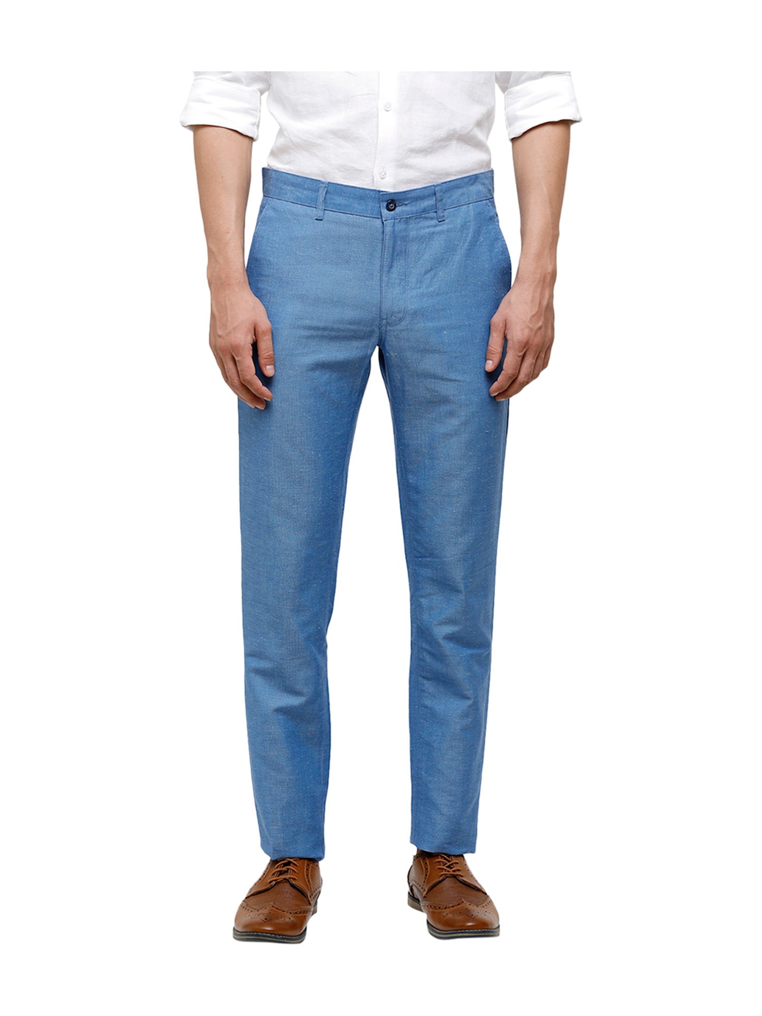 Buy Men Light Blue Solid Slim Fit Formal Trousers Online - 711475 | Peter  England