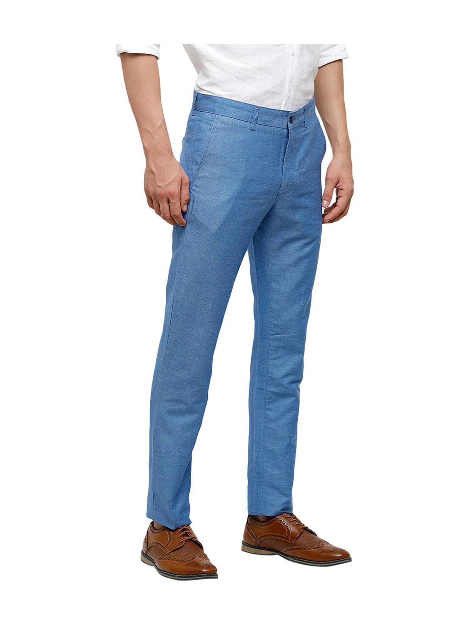 Buy Linen Club Blue Slim Fit Flat Front Trousers for Mens Online  Tata  CLiQ