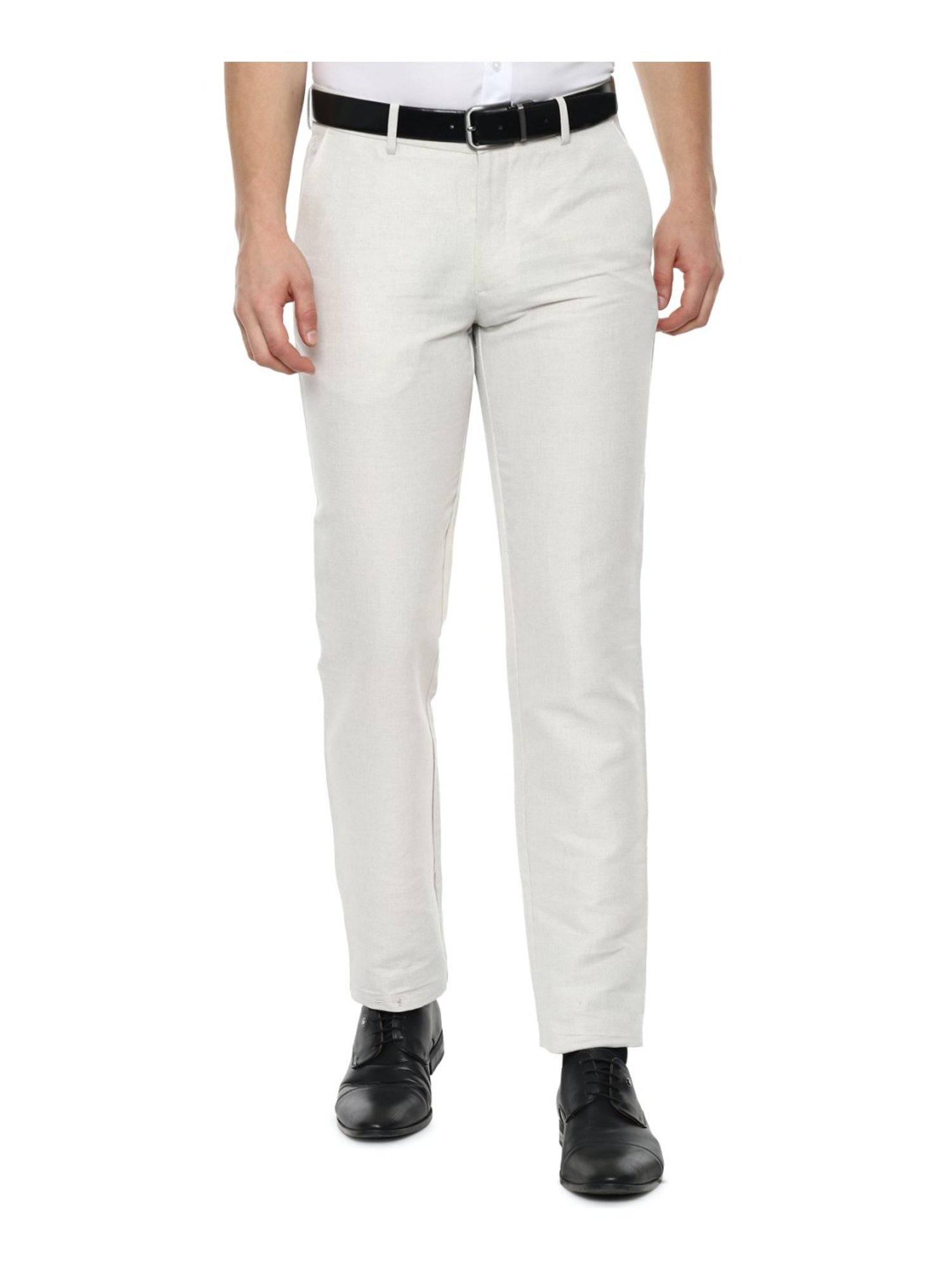 Buy Louis Philippe Ivory Cotton Linen Slim Fit Trousers for Mens Online   Tata CLiQ