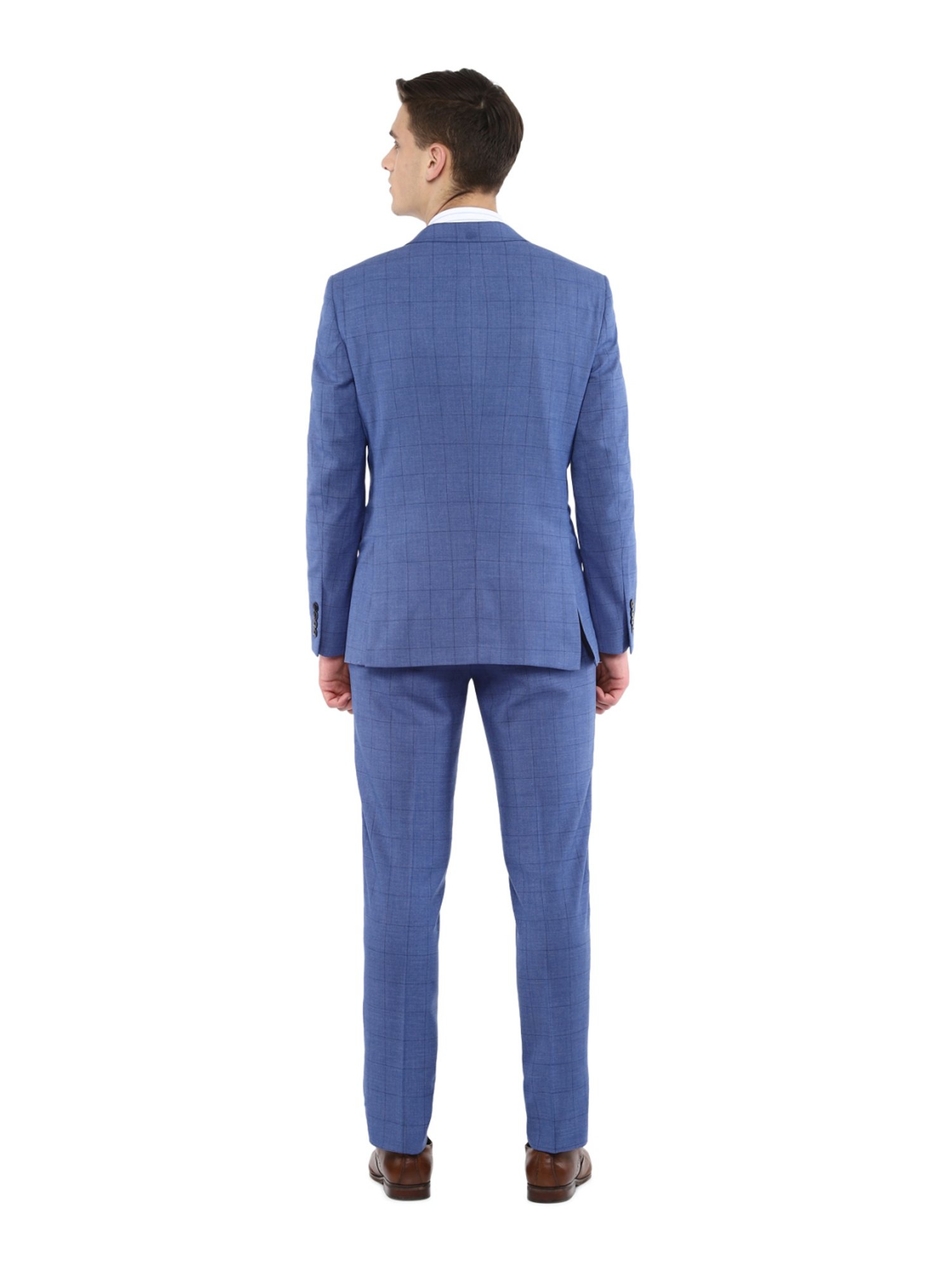 Buy Van Heusen Blue Slim Fit Checks Three Piece Suit for Mens