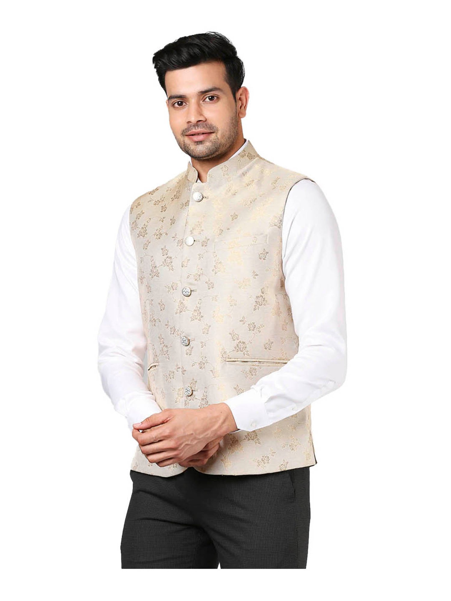 Raymond Beige Design Nehru Jacket - Buy Raymond Beige Design Nehru Jacket  online in India