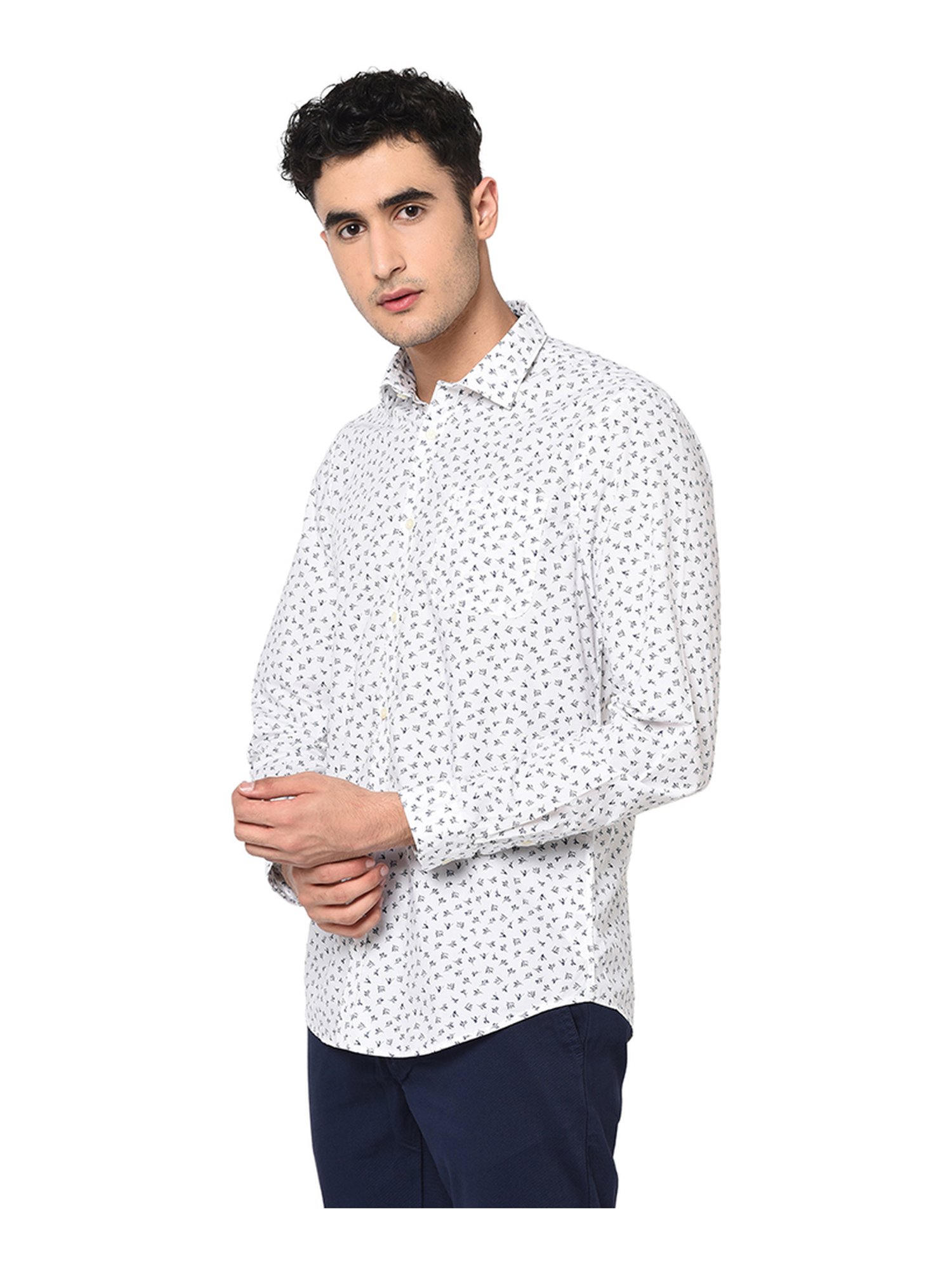 Blackberrys White Cotton Slim Fit Printed Shirt