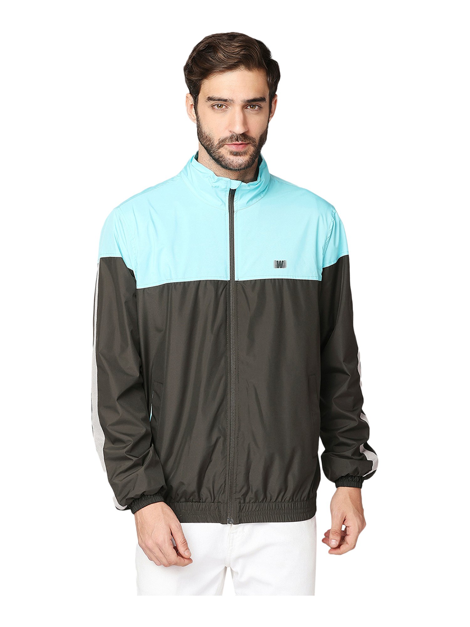 Buy Zeel Torquoise & Olive Mock Collar Wind Cheater Jacket for